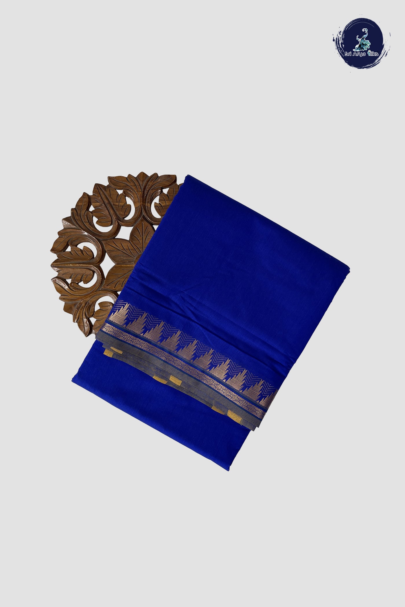 Blue Madisar Semi Silk Cotton Saree With Plain Pattern