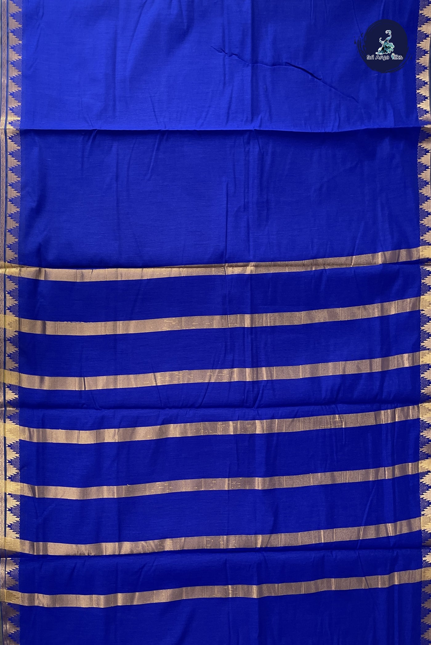 Blue Madisar Semi Silk Cotton Saree With Plain Pattern