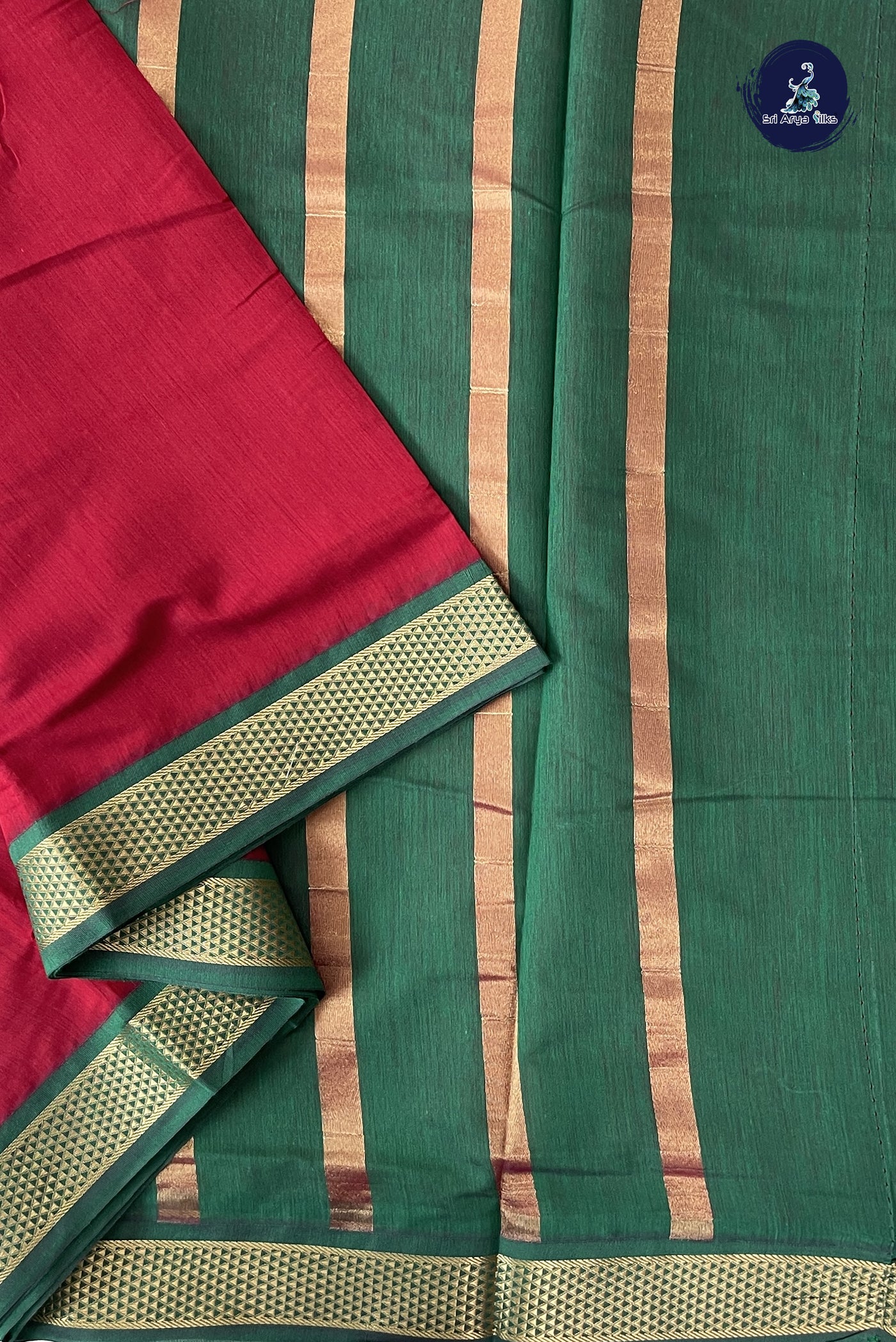 Maroon Madisar Semi Silk Cotton Saree With Plain Pattern
