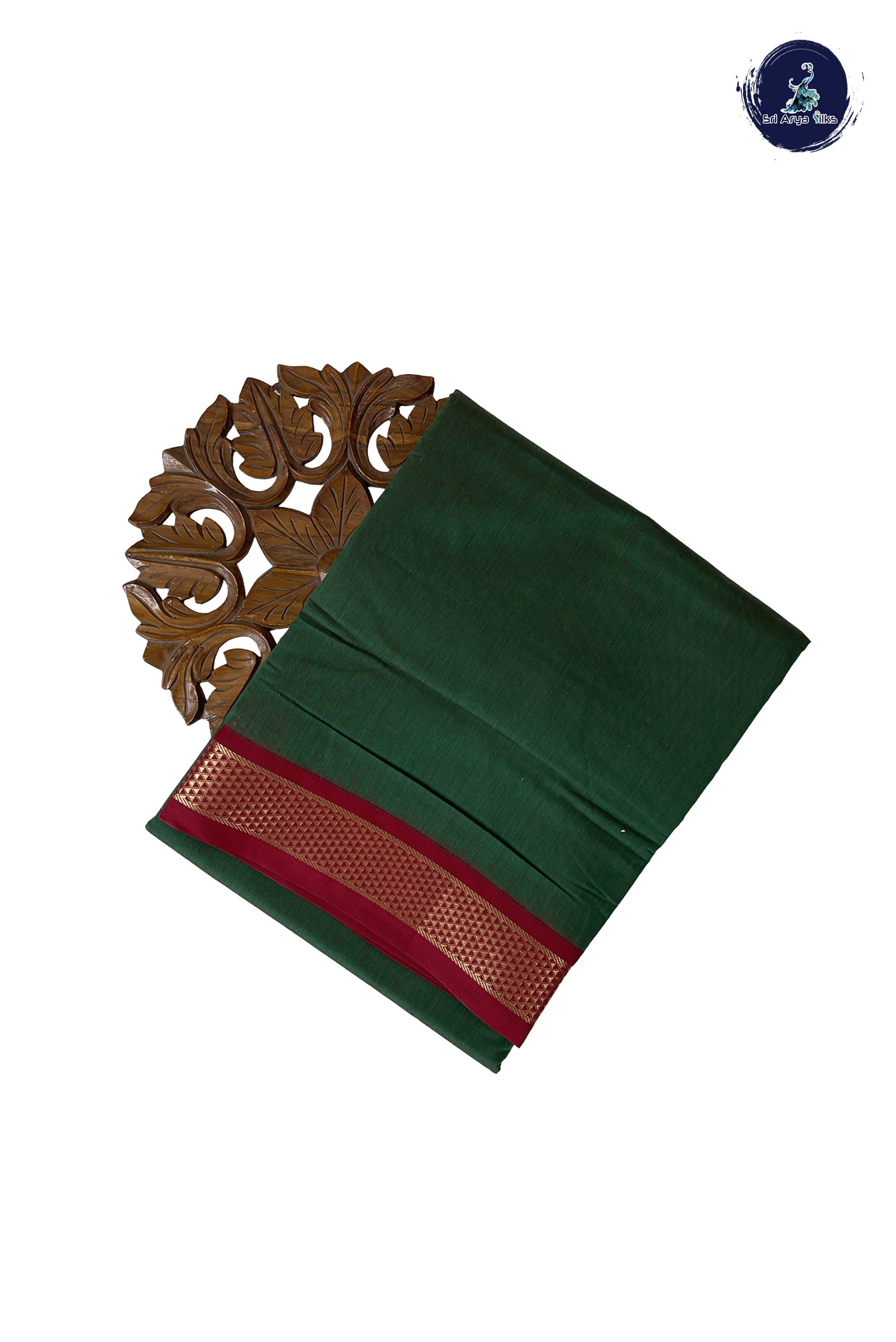 Green Madisar Semi Silk Cotton Saree With Plain Pattern