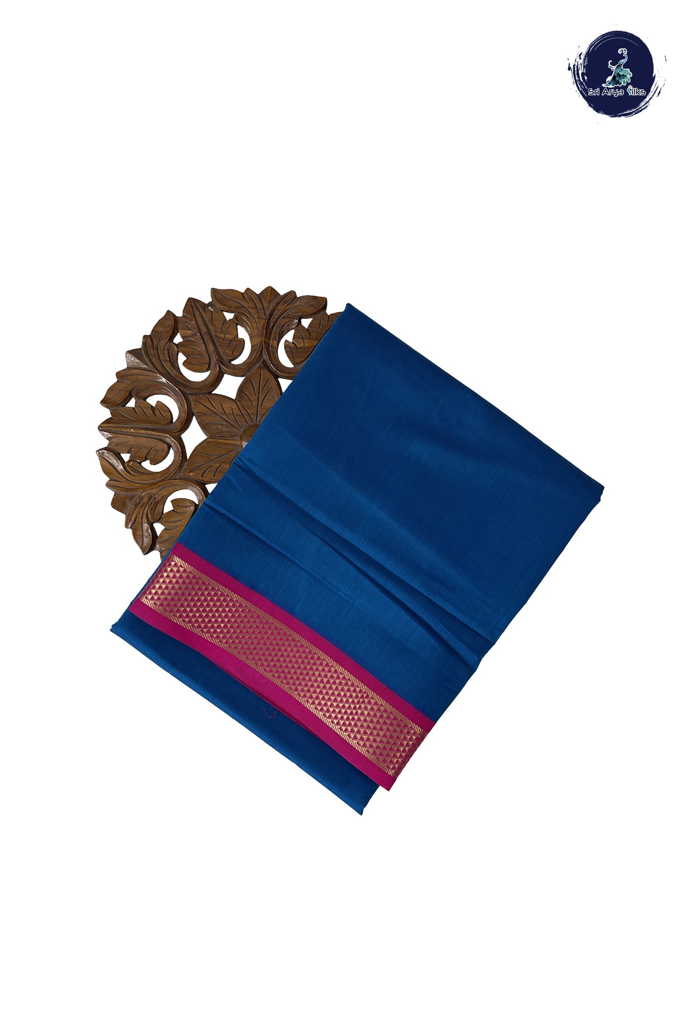 Sapphire Blue Madisar Semi Silk Cotton Saree With Plain Pattern