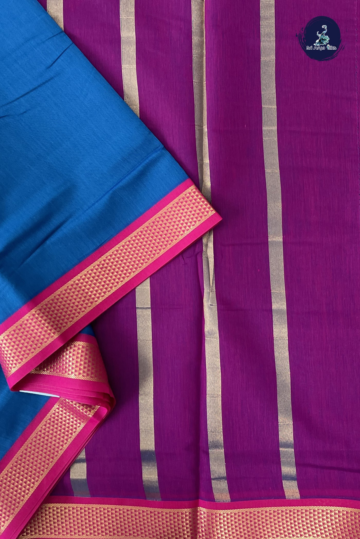 Sapphire Blue Madisar Semi Silk Cotton Saree With Plain Pattern