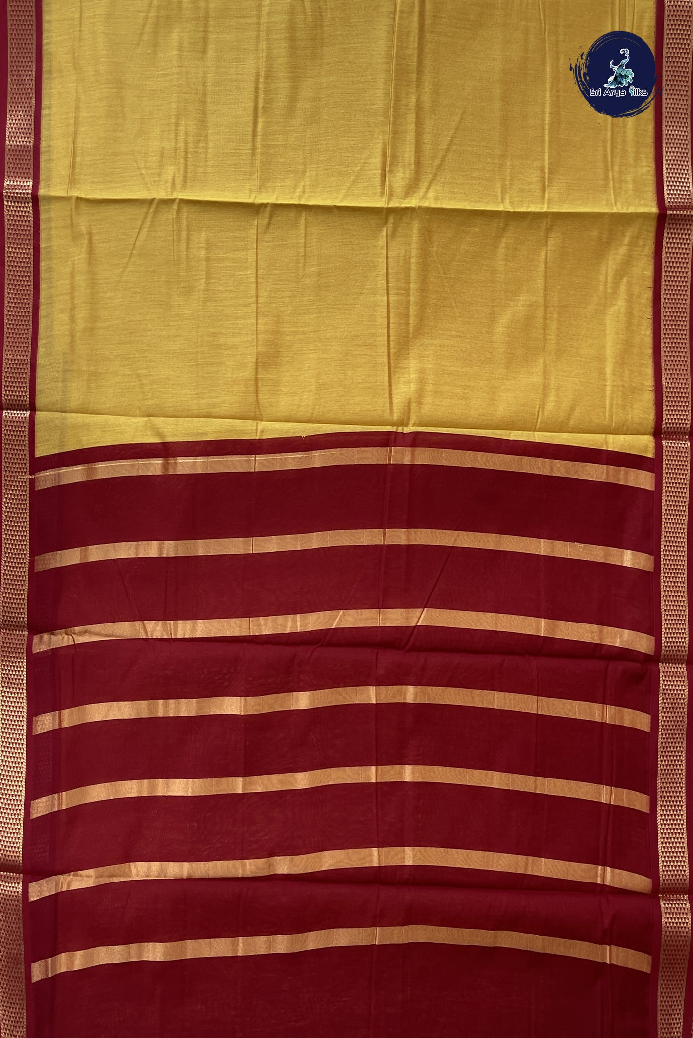 Yellow Madisar Semi Silk Cotton Saree With Plain Pattern
