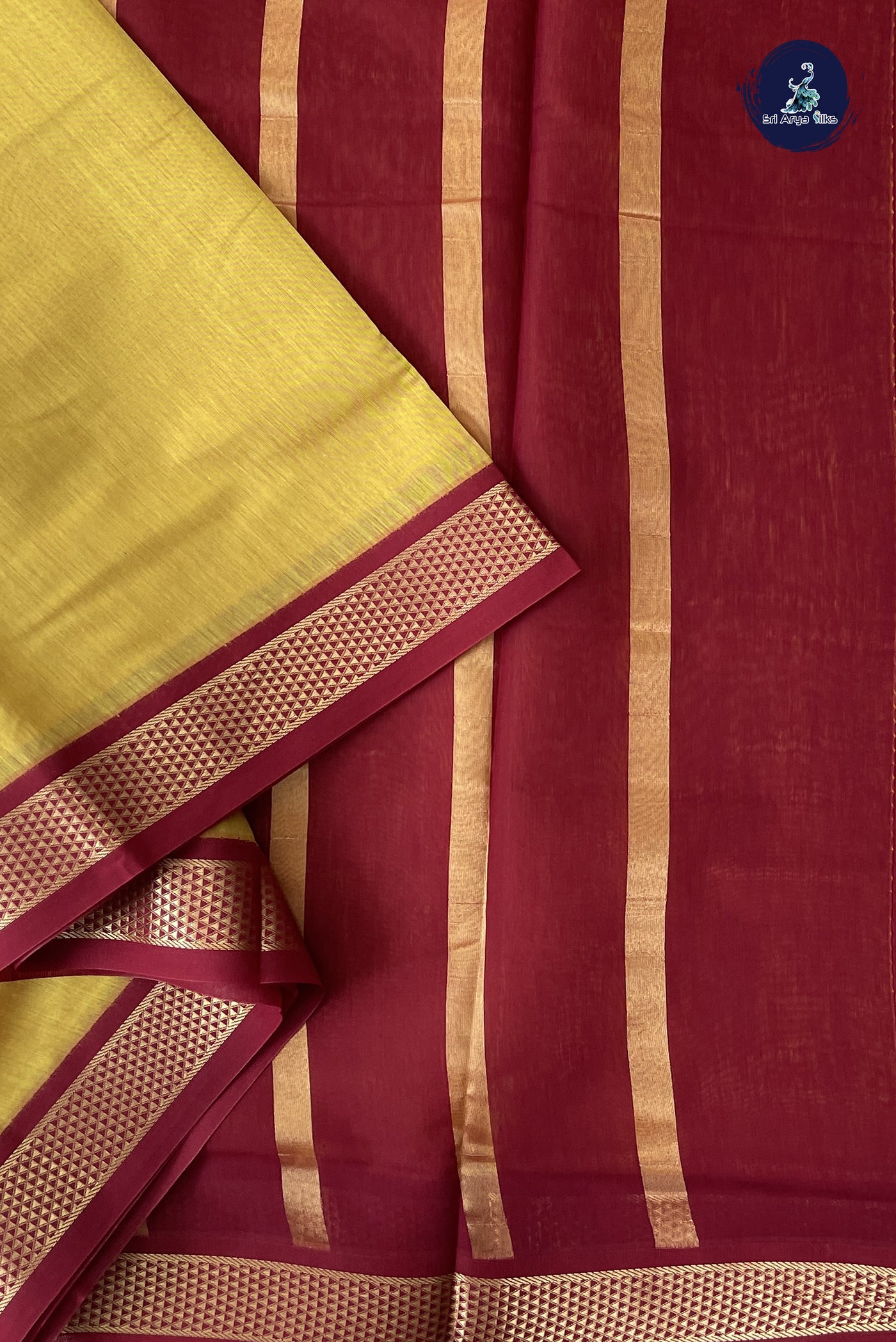 Yellow Madisar Semi Silk Cotton Saree With Plain Pattern