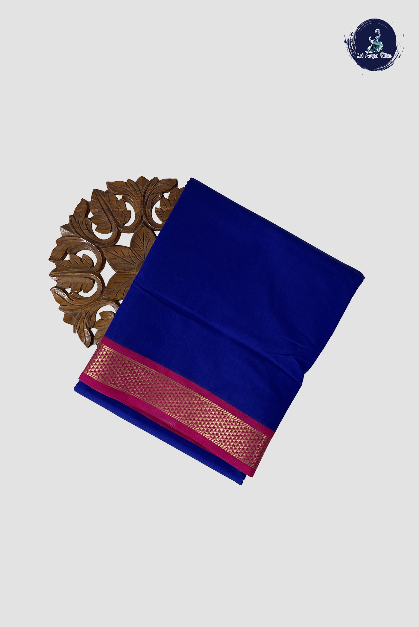 MS Blue Madisar Semi Silk Cotton Saree With Plain Pattern