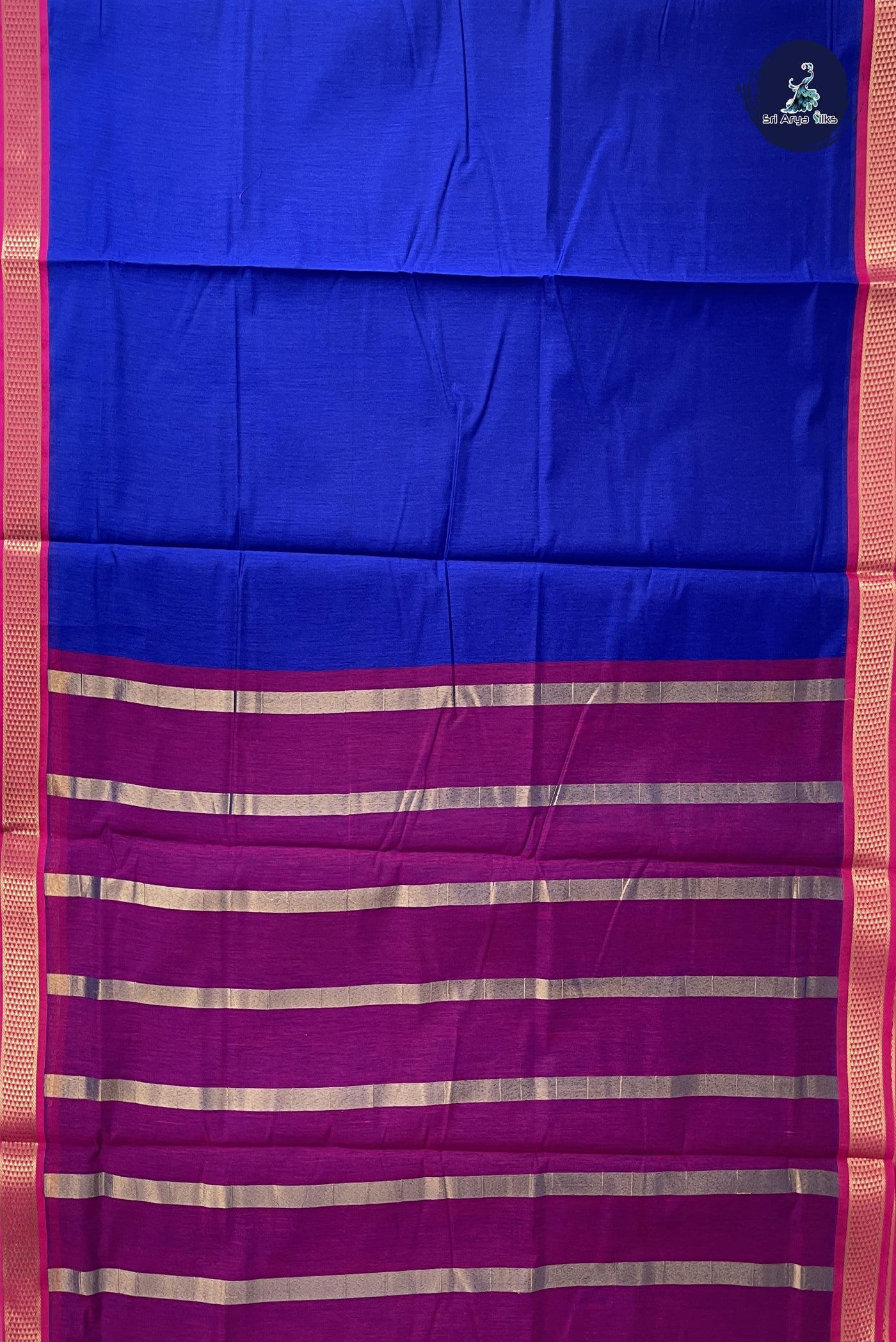 MS Blue Madisar Semi Silk Cotton Saree With Plain Pattern