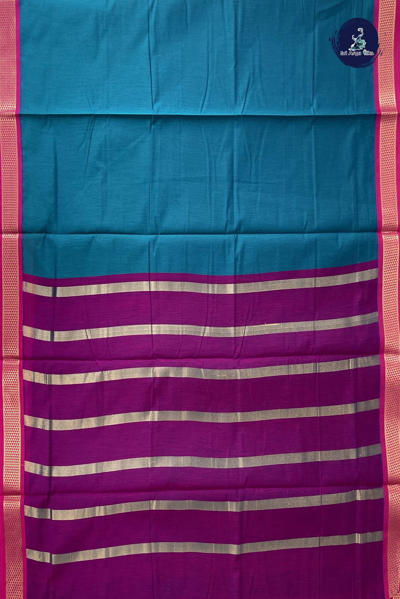 Sapphire Green Madisar Semi Silk Cotton Saree With Plain Pattern