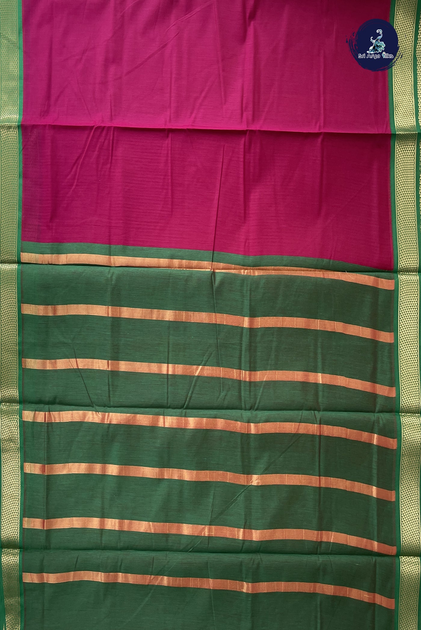 Magenta Purple Madisar Semi Silk Cotton Saree With Plain Pattern