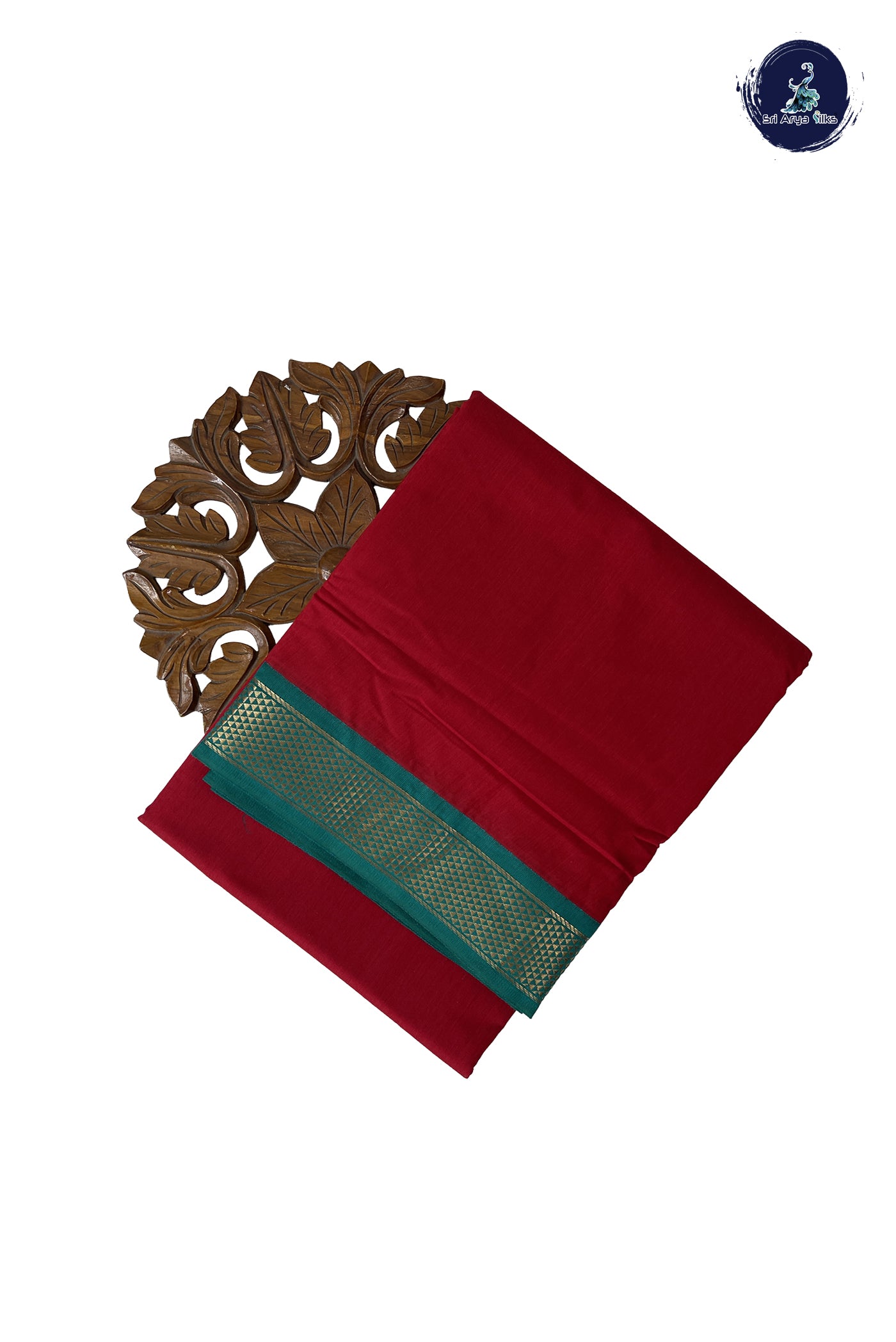 Red Madisar Semi Silk Cotton Saree With Plain Pattern