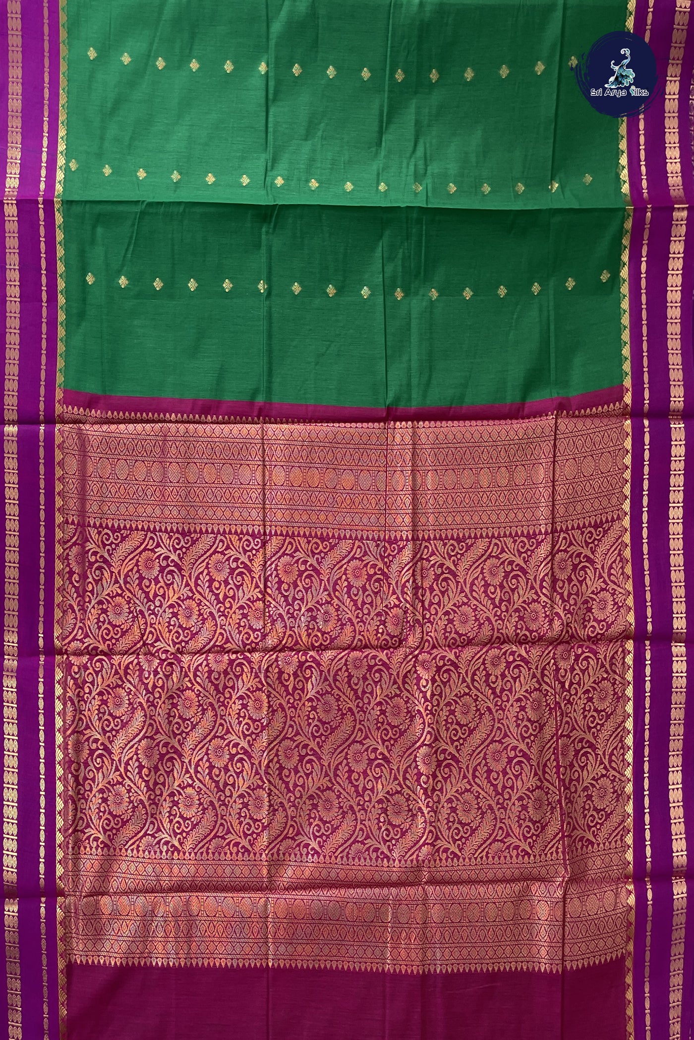 Green Madisar Semi Silk Cotton Saree With Zari Buttas Pattern