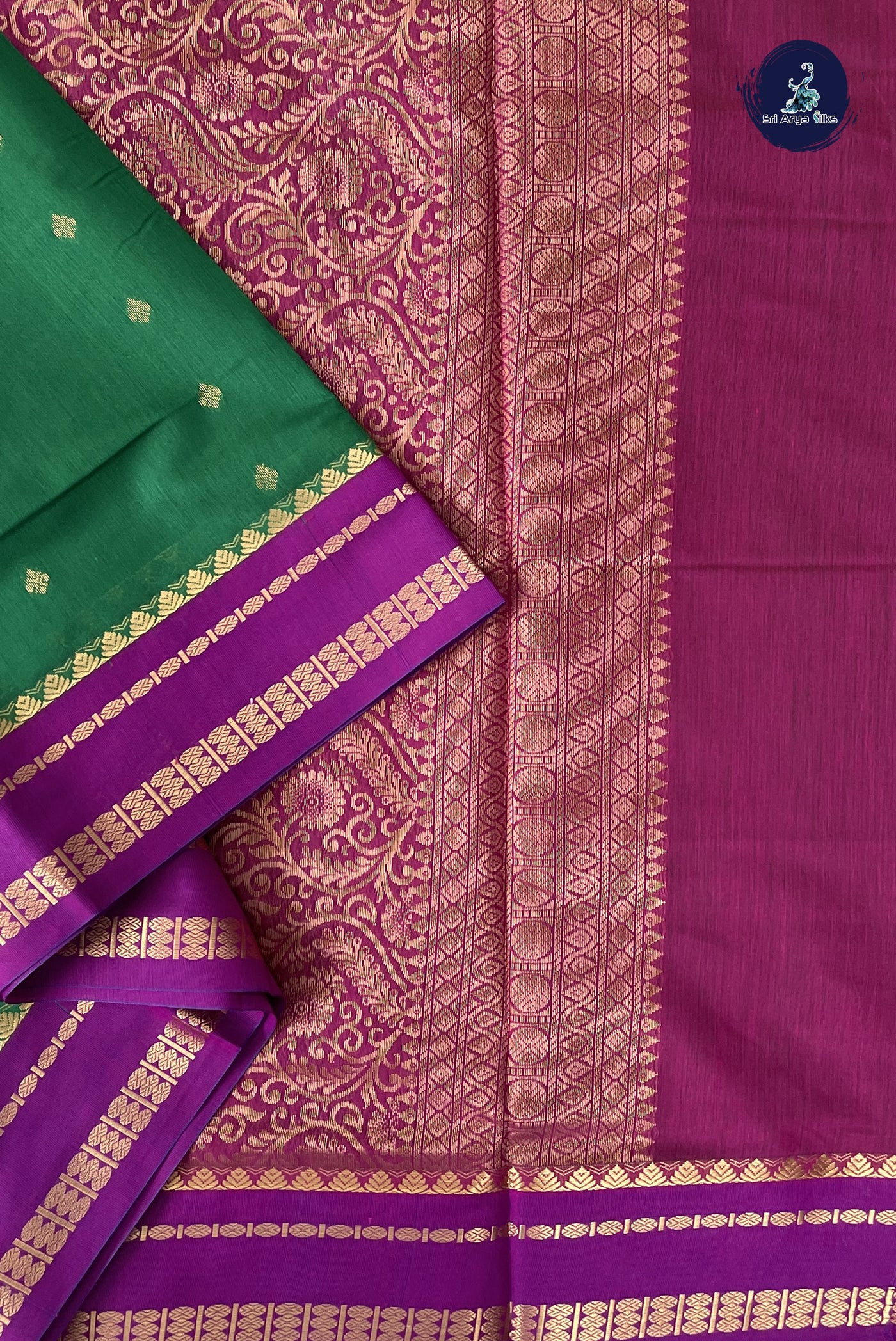 Green Madisar Semi Silk Cotton Saree With Zari Buttas Pattern