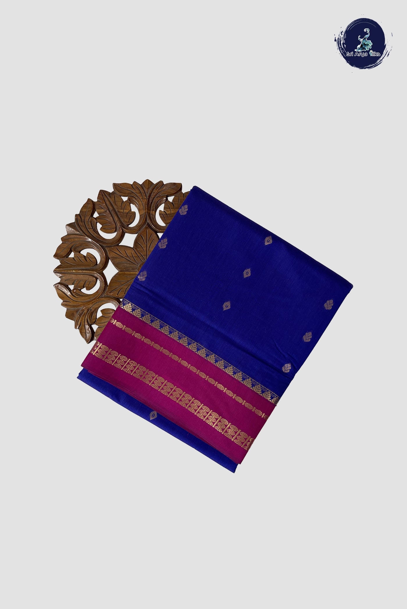 MS Blue Madisar Semi Silk Cotton Saree With Zari Buttas Pattern
