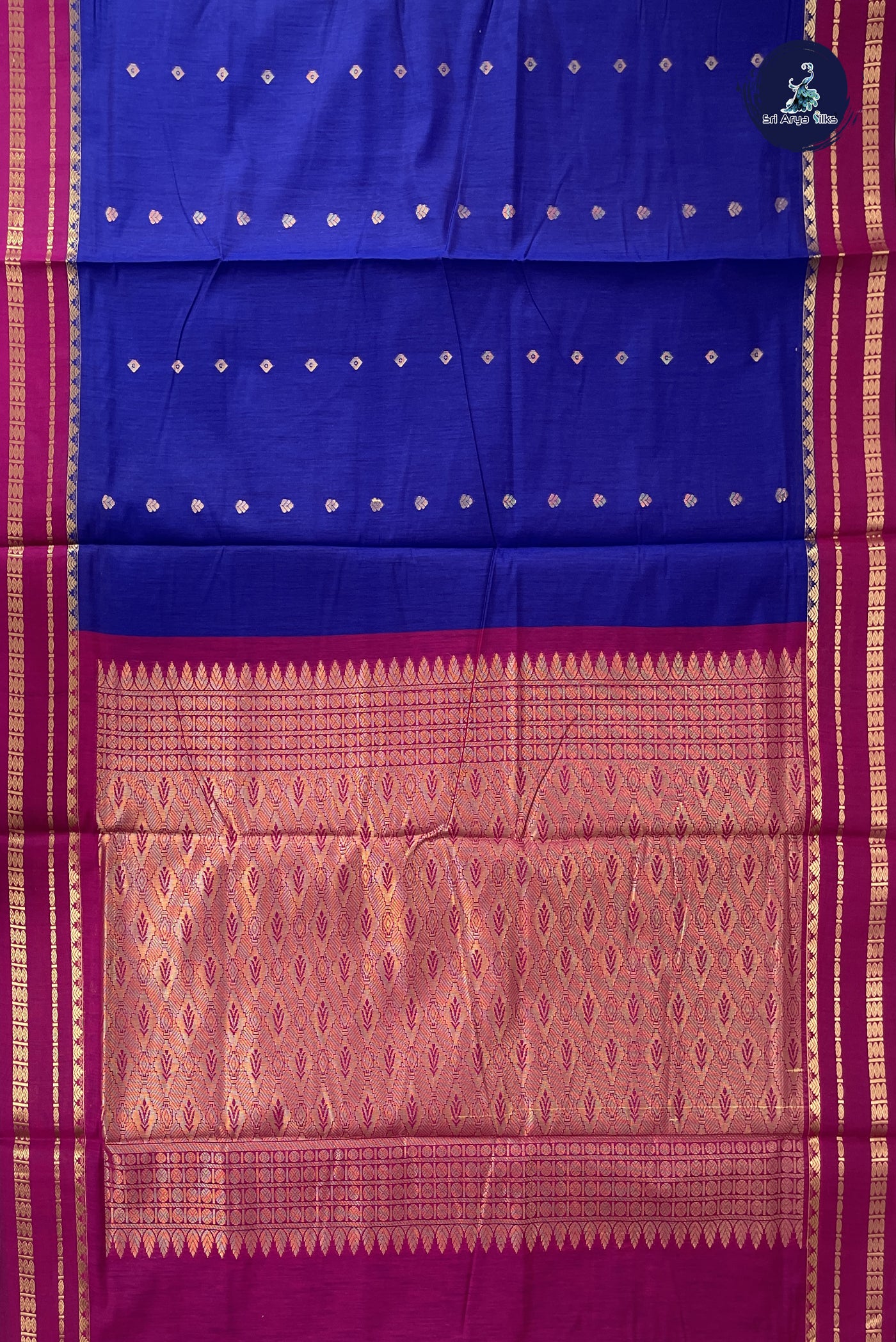 MS Blue Madisar Semi Silk Cotton Saree With Zari Buttas Pattern