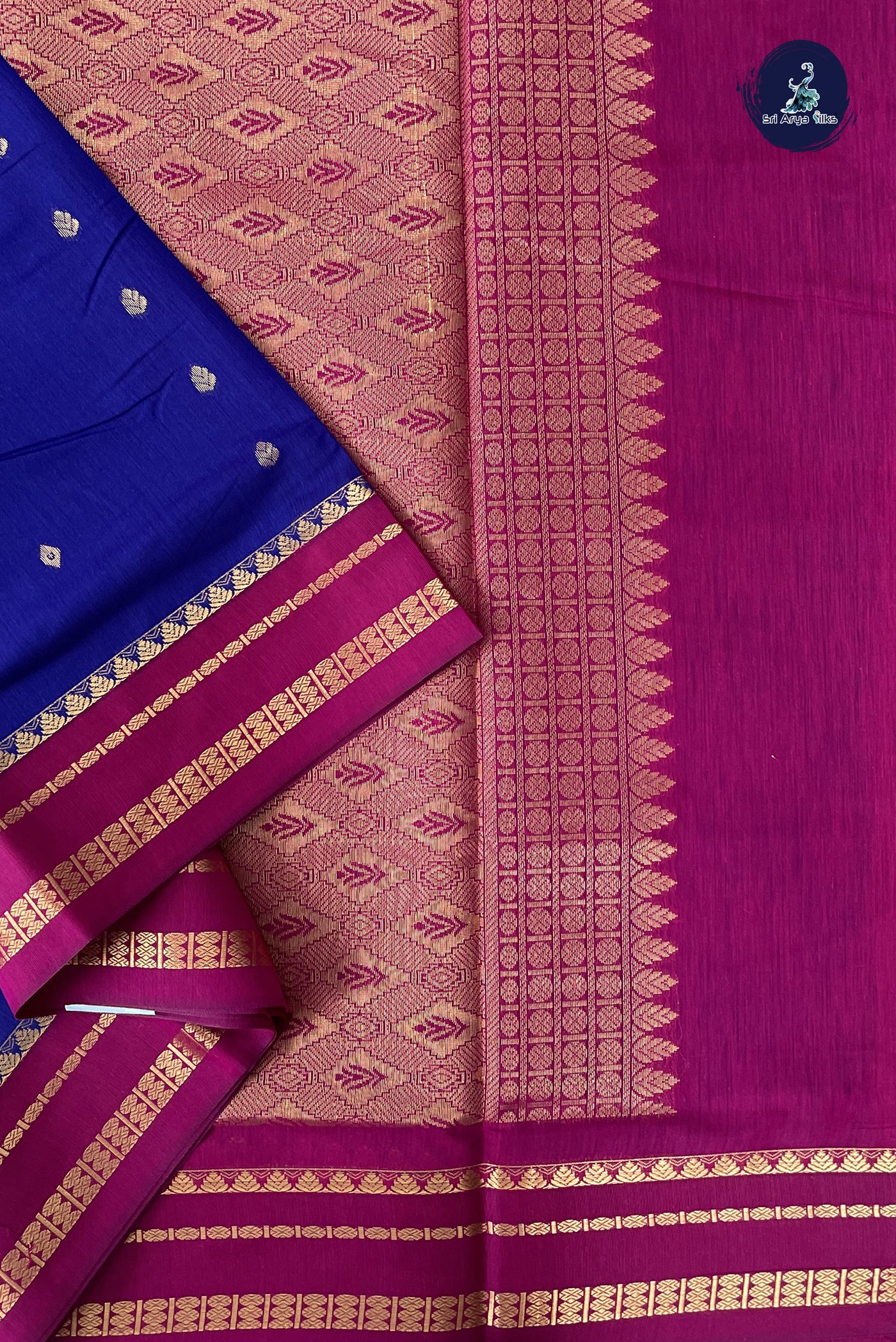 MS Blue Madisar Semi Silk Cotton Saree With Zari Buttas Pattern