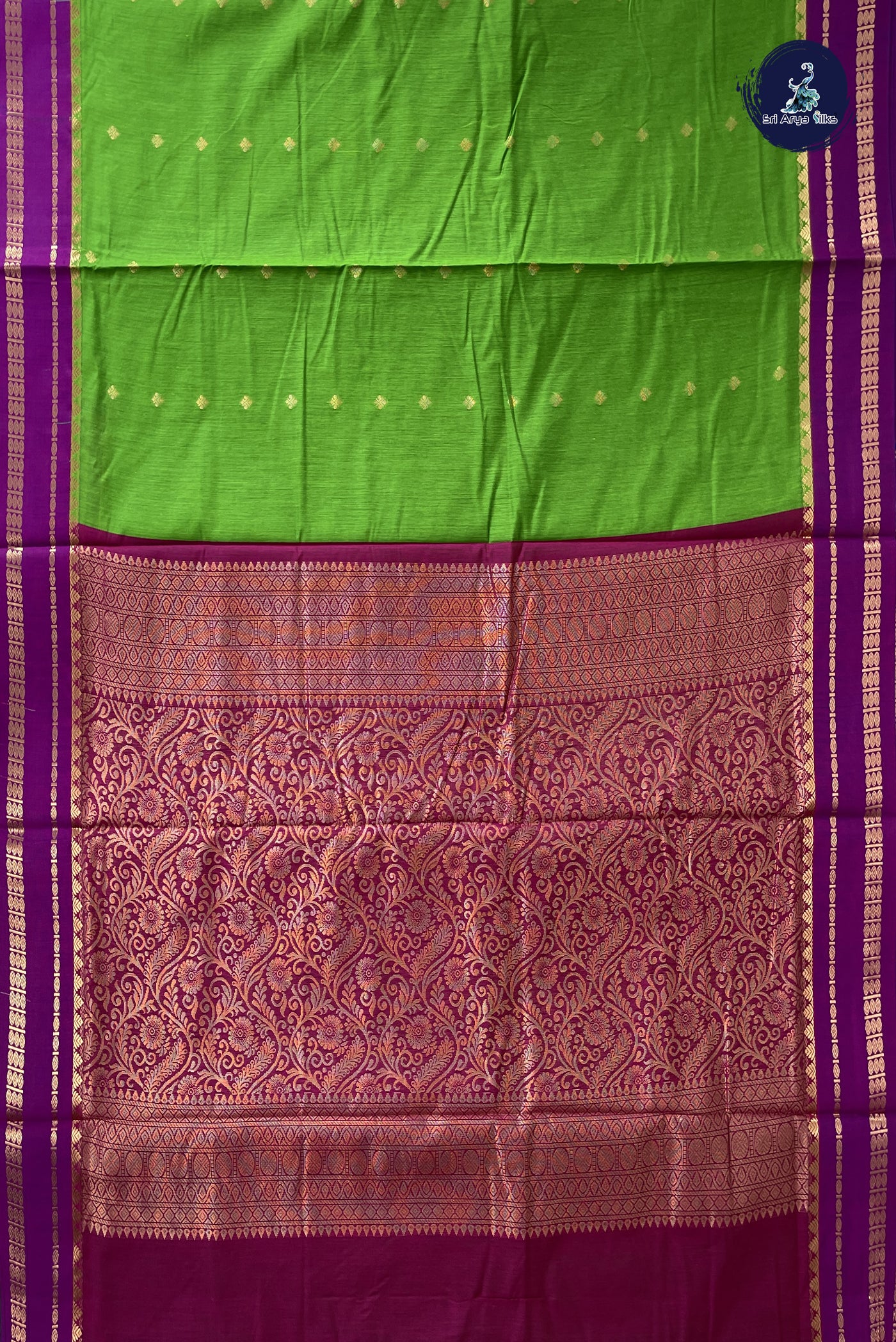 Light Green Madisar Semi Silk Cotton Saree With Zari Buttas Pattern