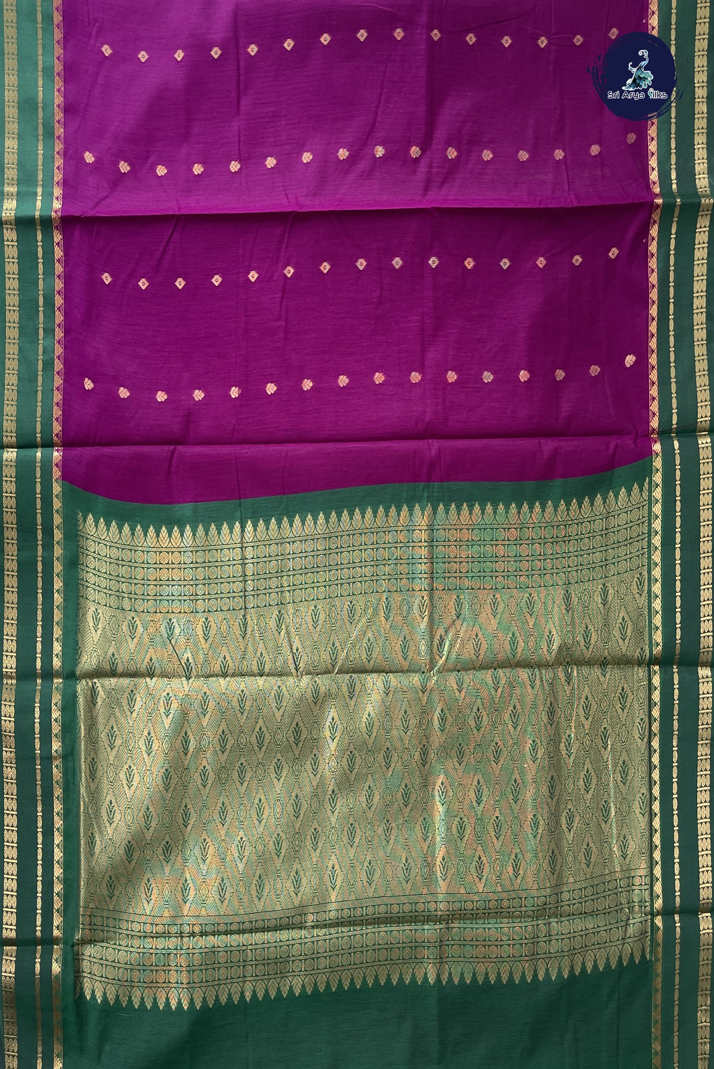 Purple Madisar Semi Silk Cotton Saree With Zari Buttas Pattern