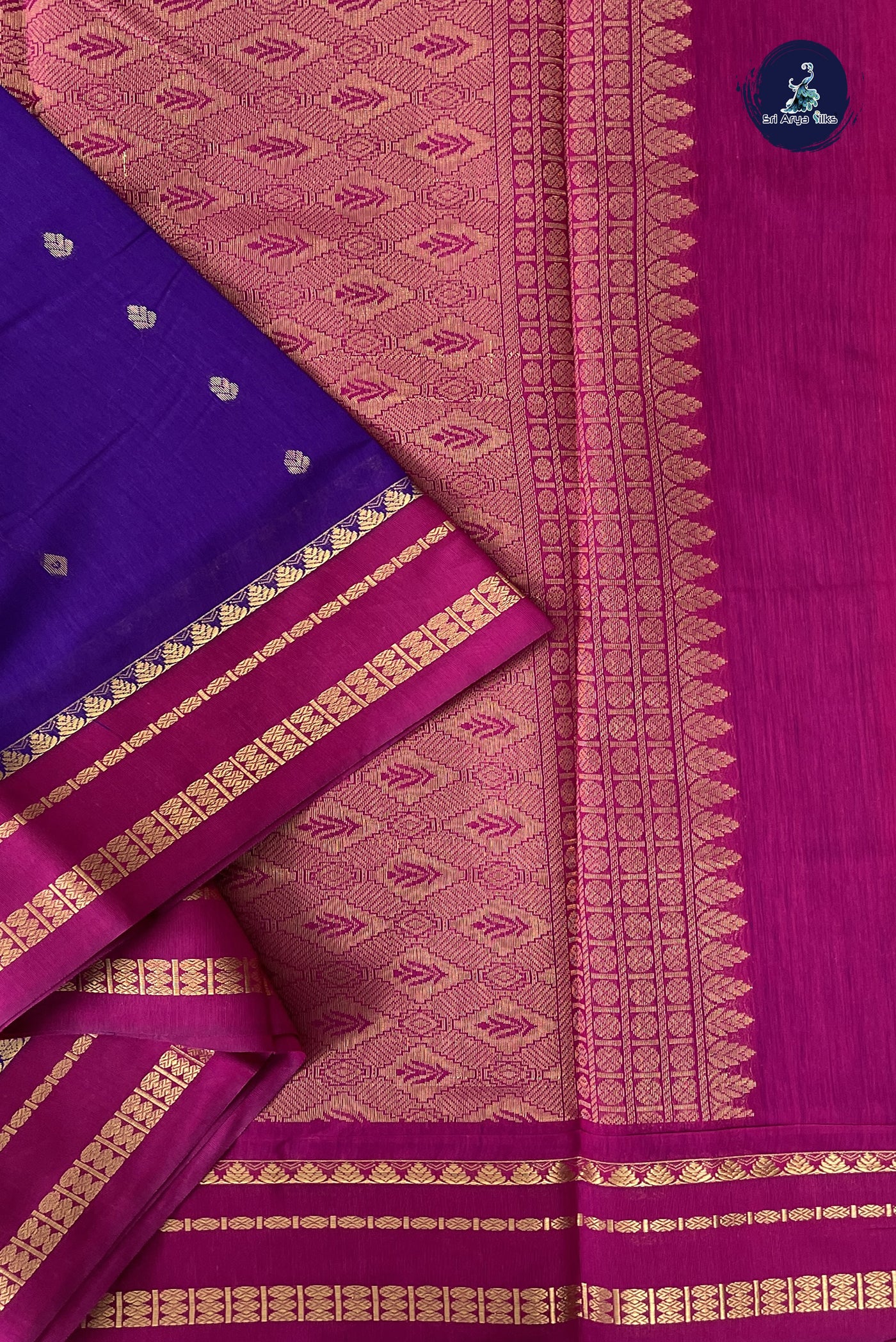 Violet Madisar Semi Silk Cotton Saree With Zari Buttas Pattern