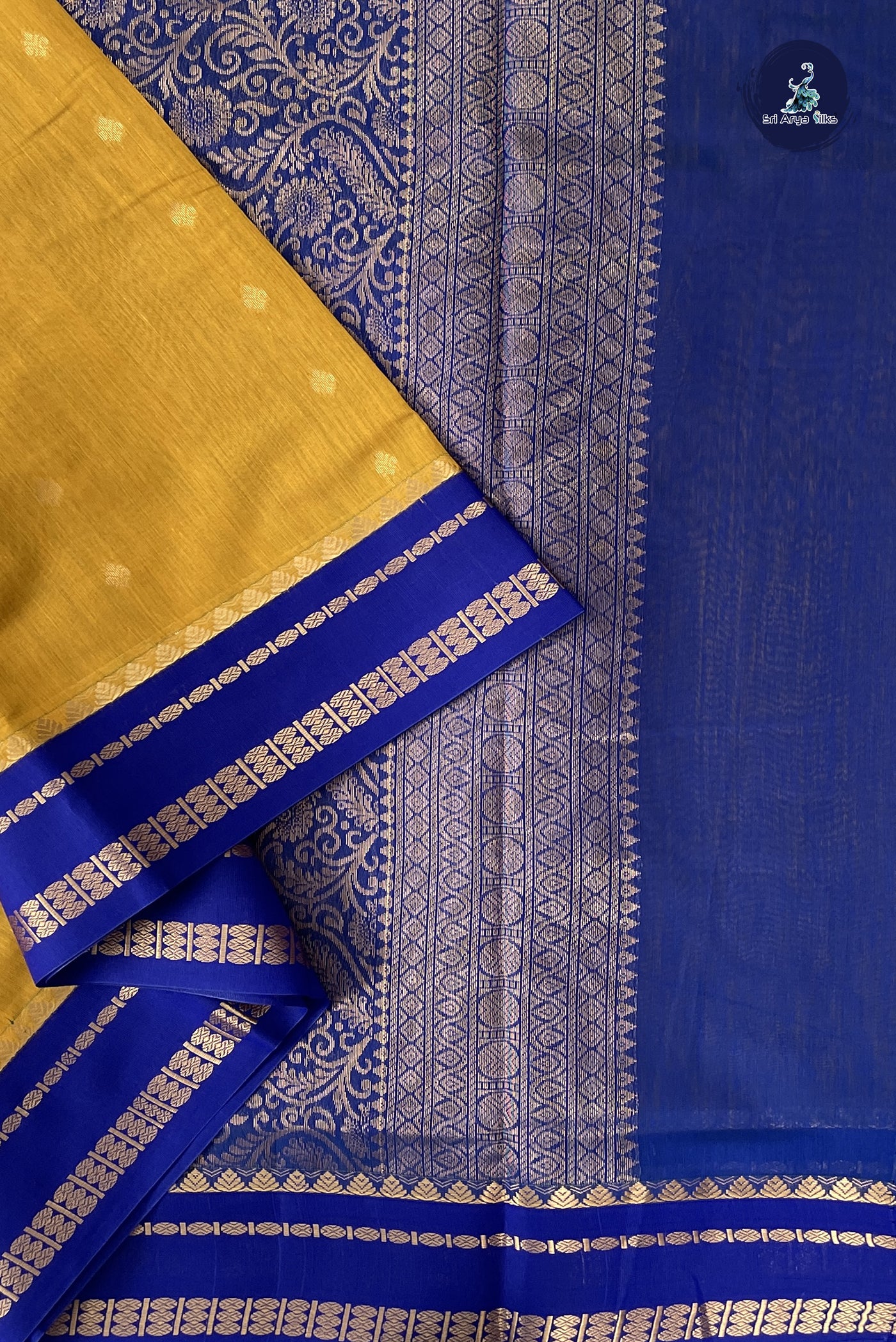 Yellow Madisar Semi Silk Cotton Saree With Zari Buttas Pattern