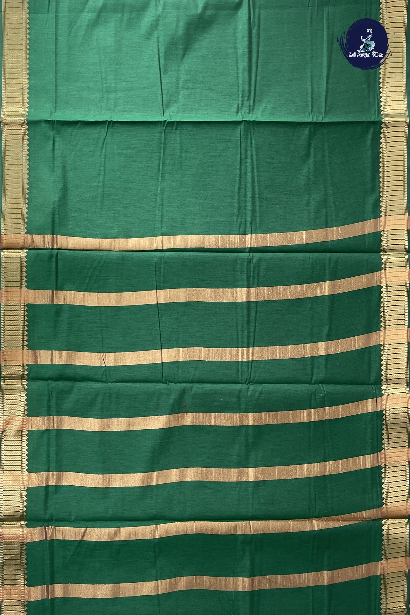 Green Madisar Semi Silk Cotton Saree With Plain Pattern