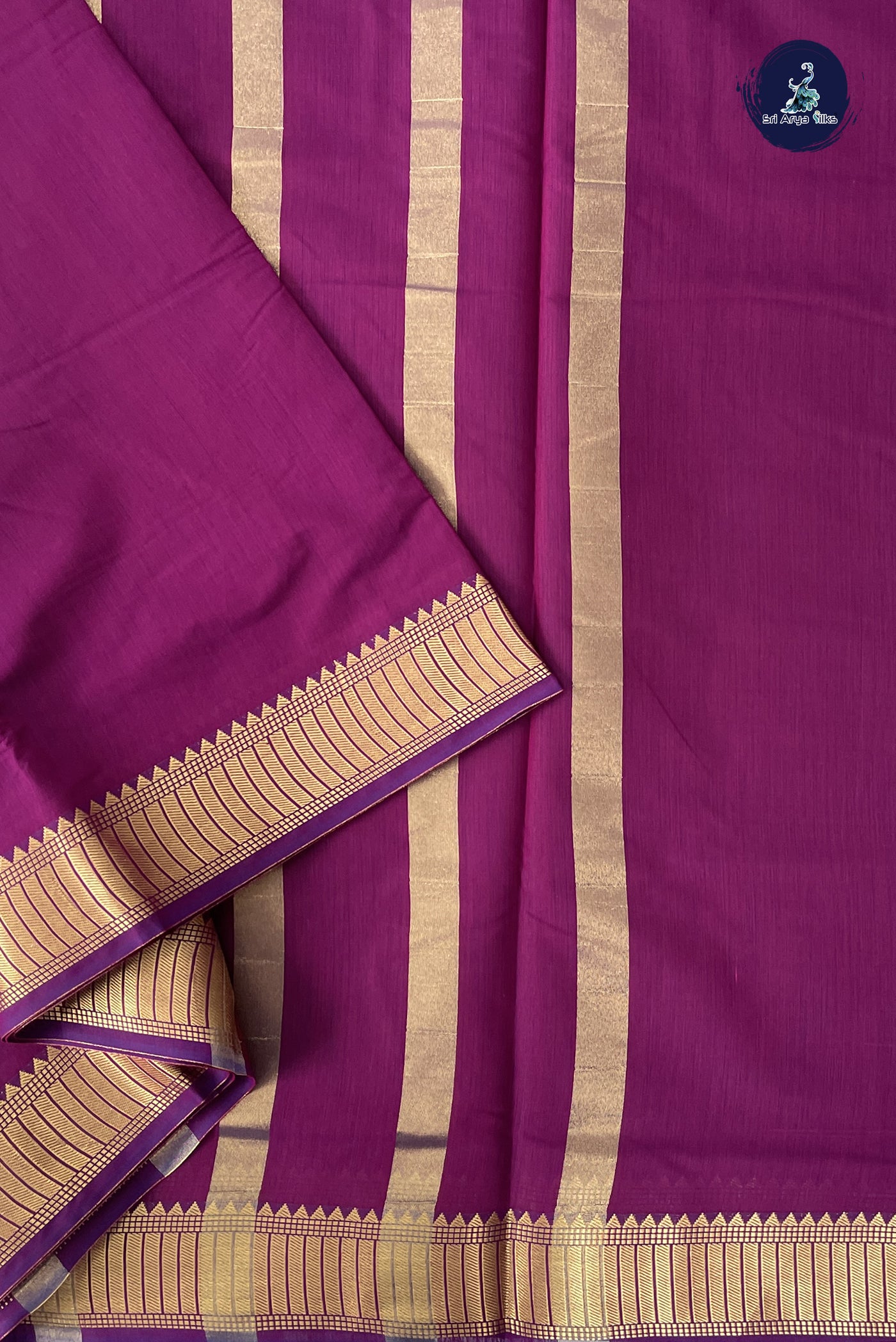 Magenta Purple Madisar Semi Silk Cotton Saree With Plain Pattern