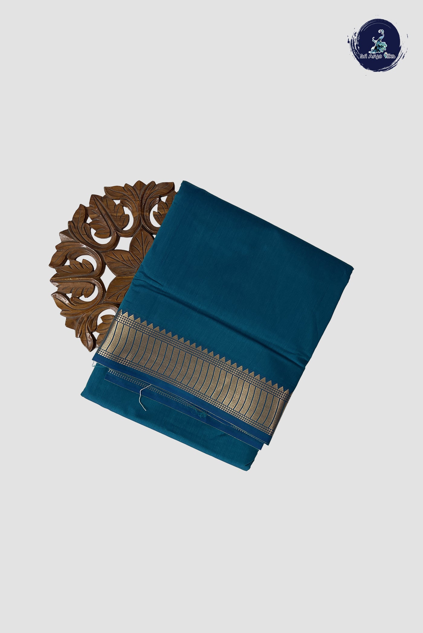 Sapphire Green Madisar Semi Silk Cotton Saree With Plain Pattern