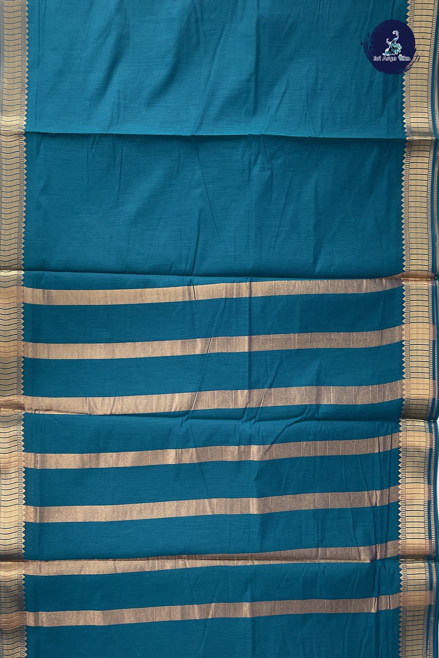 Sapphire Green Madisar Semi Silk Cotton Saree With Plain Pattern