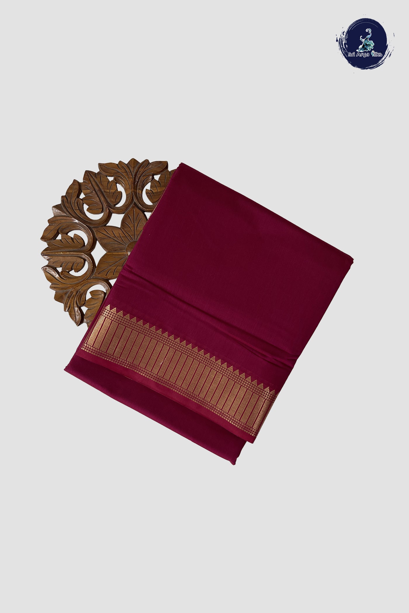Maroon Madisar Semi Silk Cotton Saree With Plain Pattern