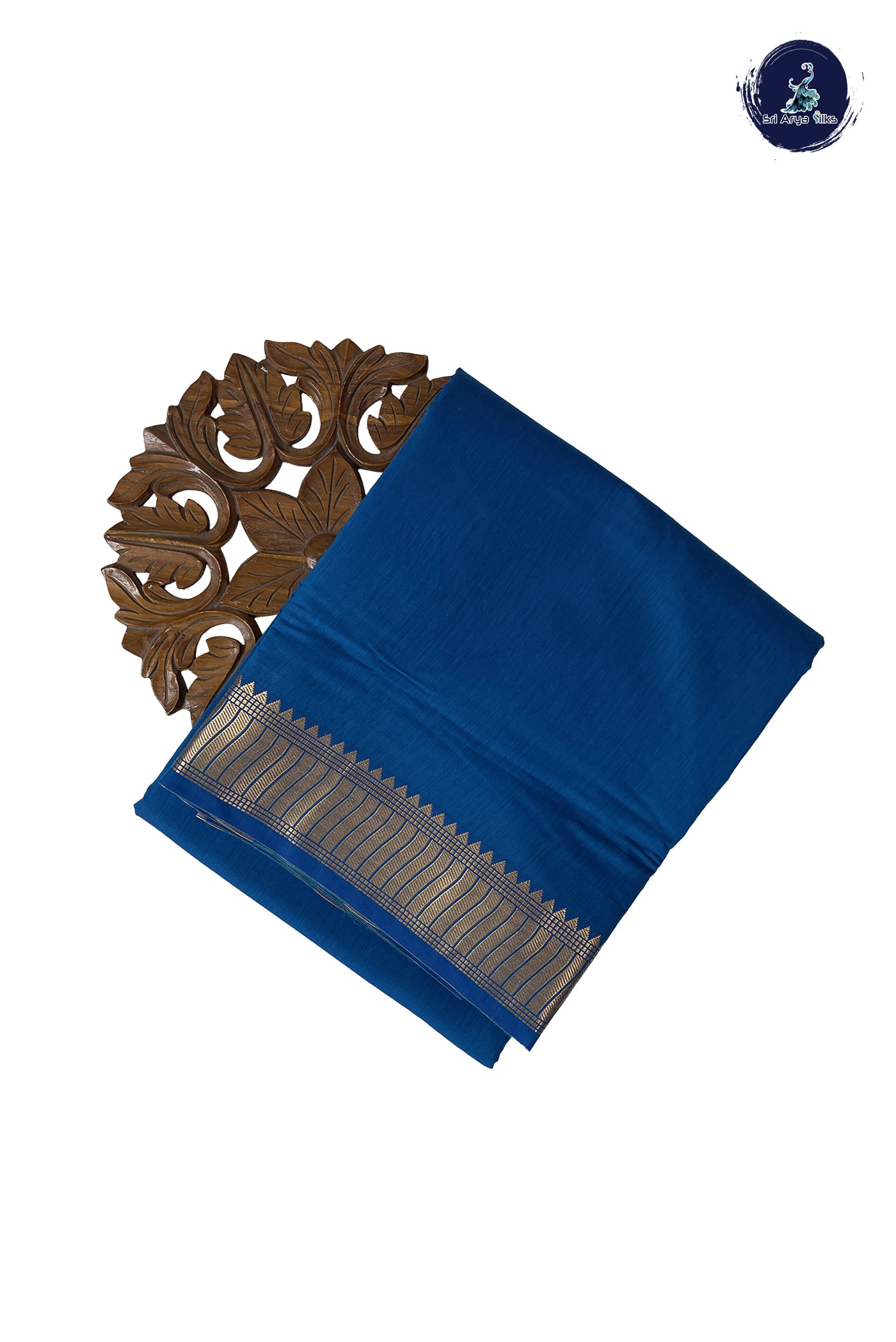 Sapphire Blue Madisar Semi Silk Cotton Saree With Plain Pattern