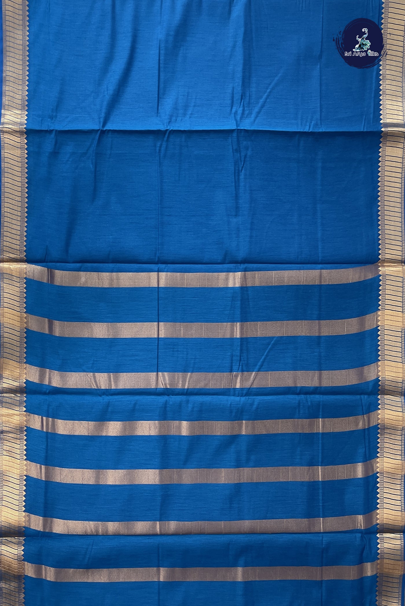 Sapphire Blue Madisar Semi Silk Cotton Saree With Plain Pattern