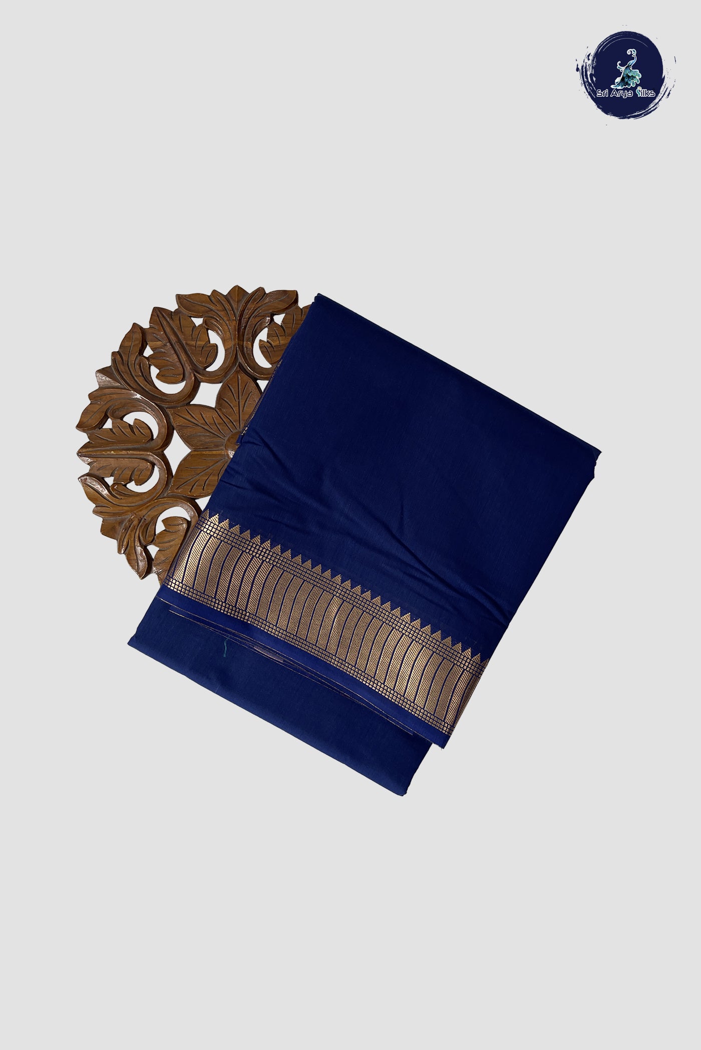 Blue Madisar Semi Silk Cotton Saree With Plain Pattern