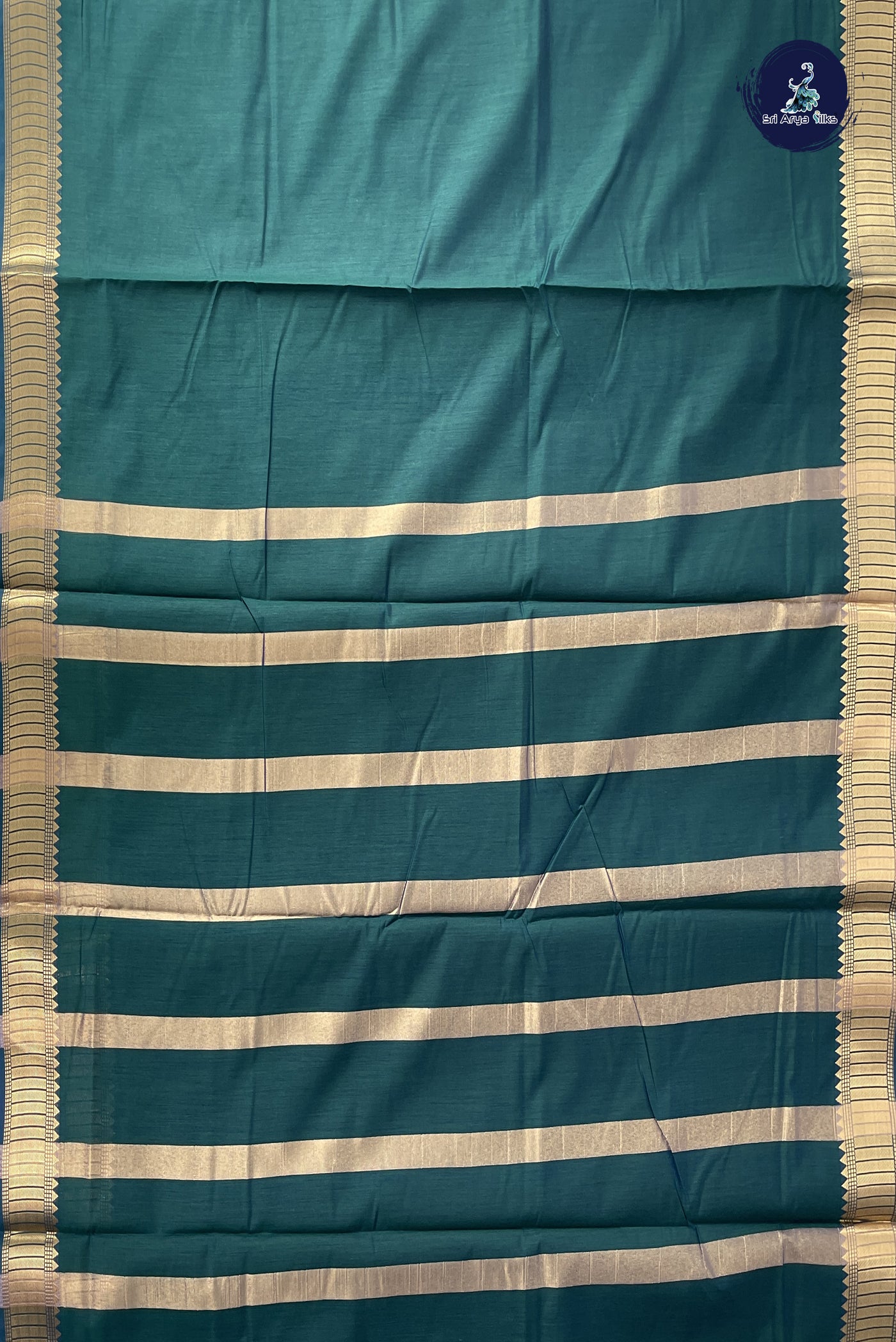 Green Madisar Semi Silk Cotton Saree With Plain Pattern