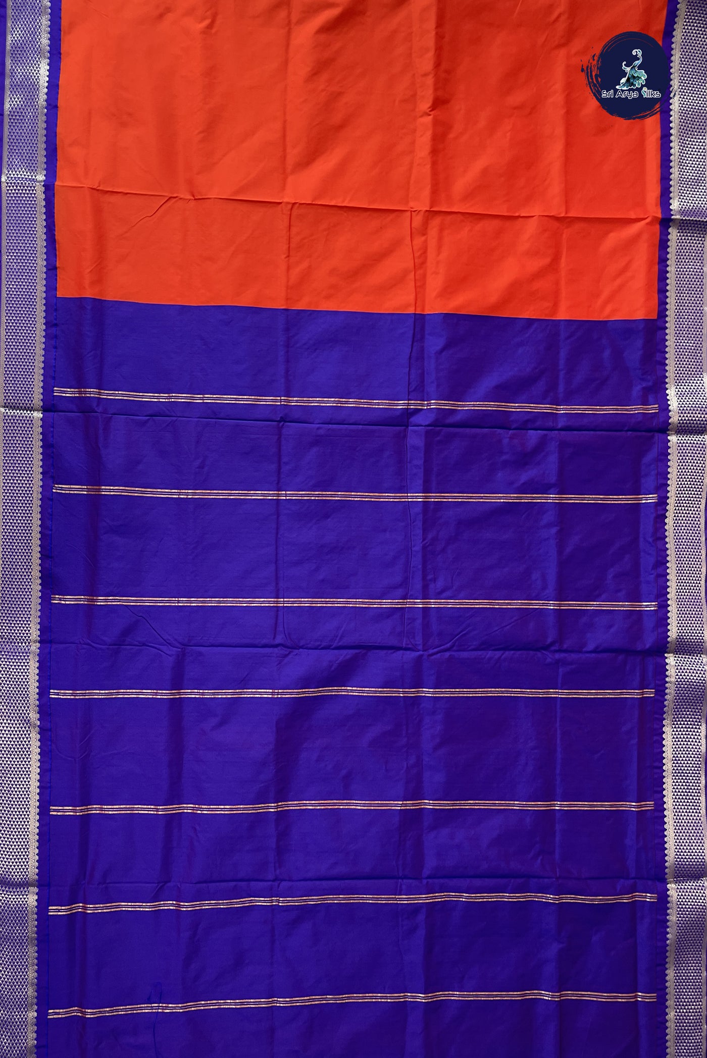 Orange Madisar Semi Silk Saree With Plain Pattern
