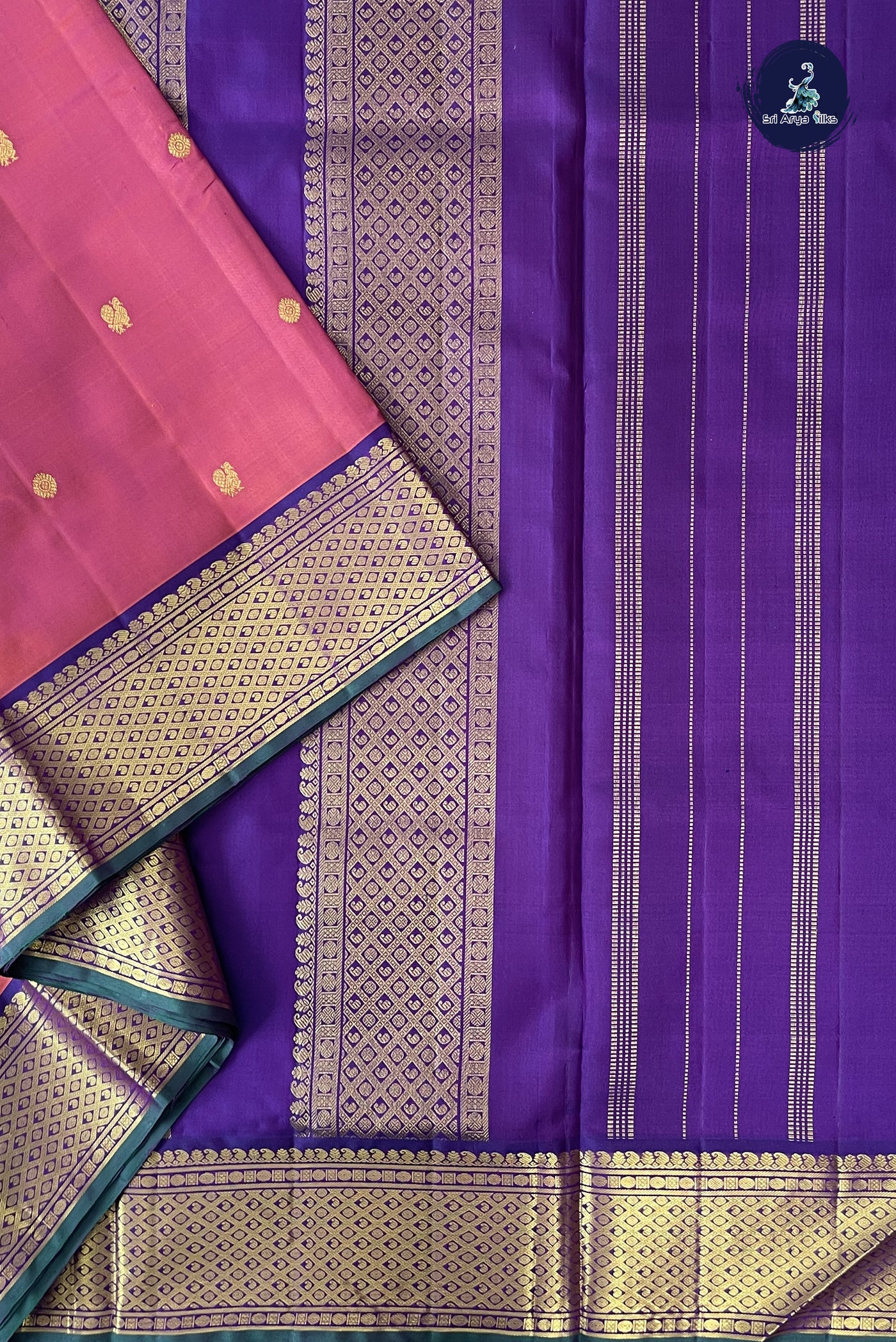 Dual Tone Pink Madisar 10 Yards Silk Saree With Zari Buttas Pattern