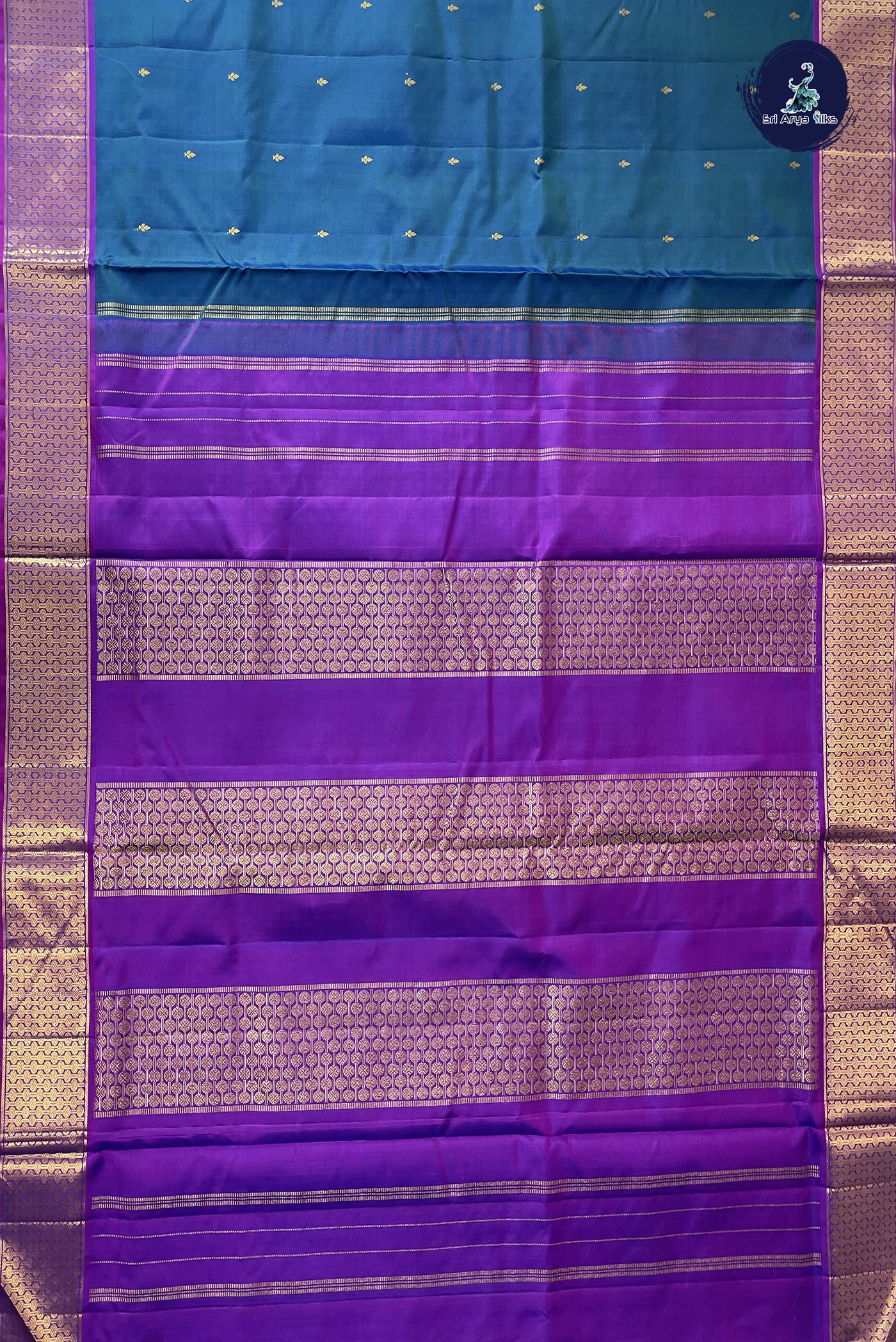 Peacock Blue Madisar 10 Yards Silk Saree With Zari Buttas Pattern