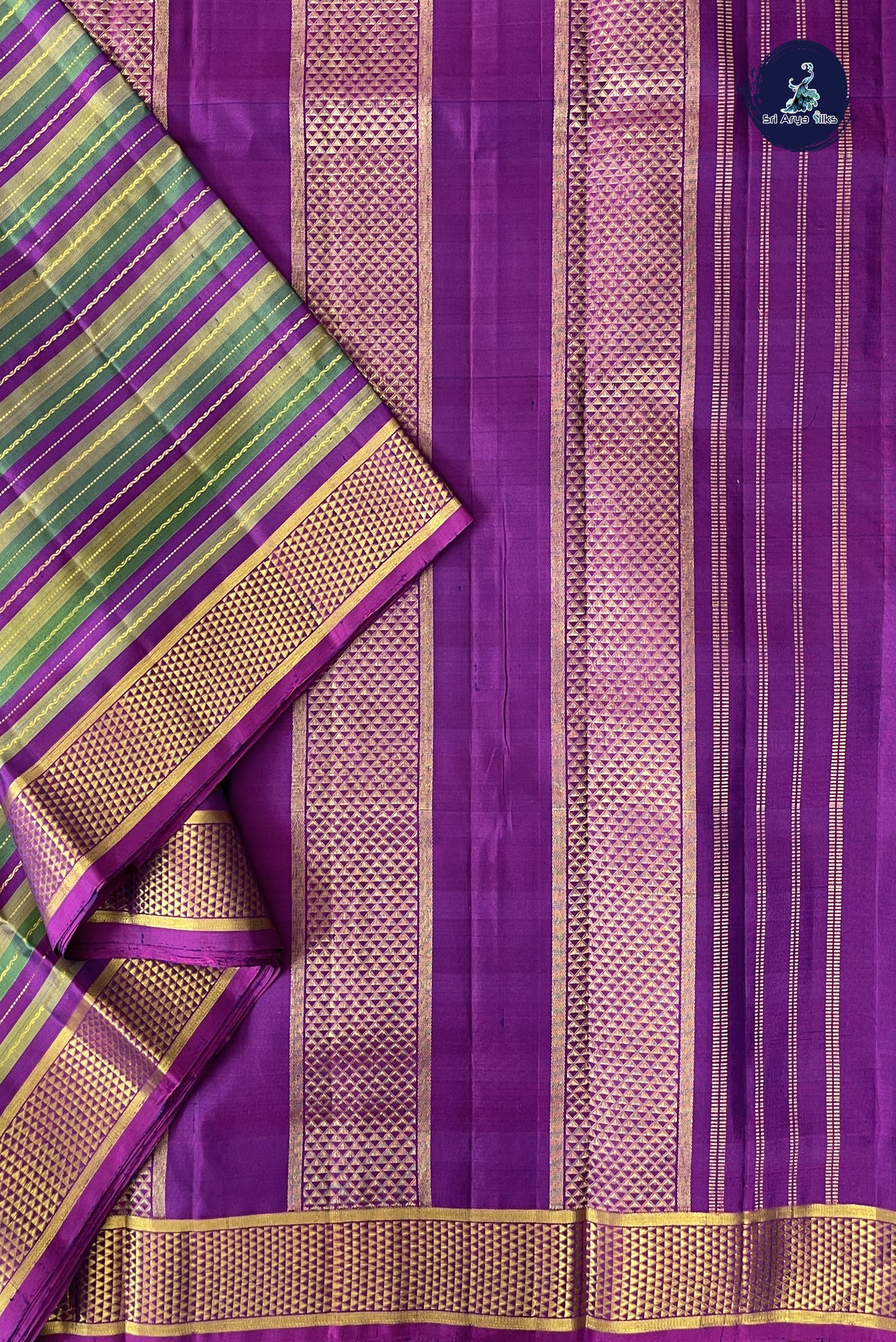 Multi Colour Madisar 10 Yards Silk Saree With Stripes Pattern