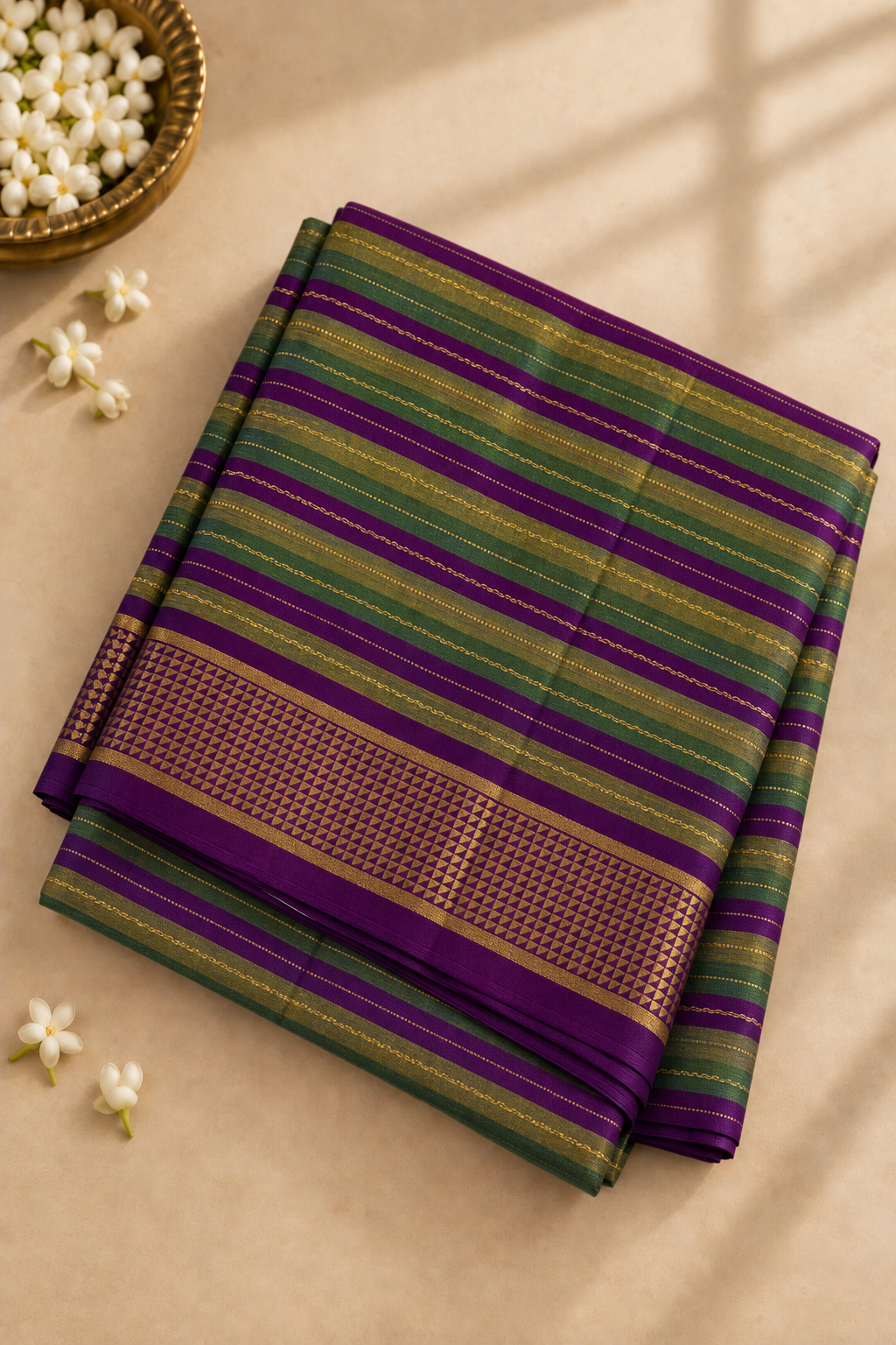 Multi Colour Madisar 10 Yards Silk Saree With Stripes Pattern