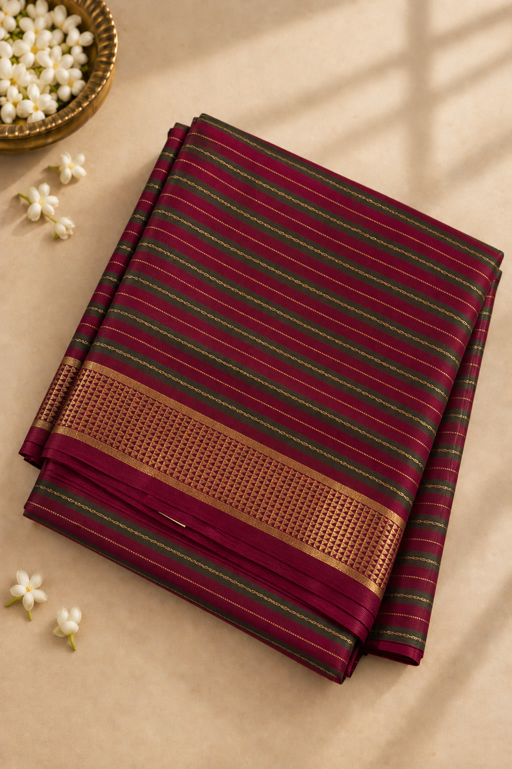 Multi Colour Madisar 10 Yards Silk Saree With Stripes Pattern