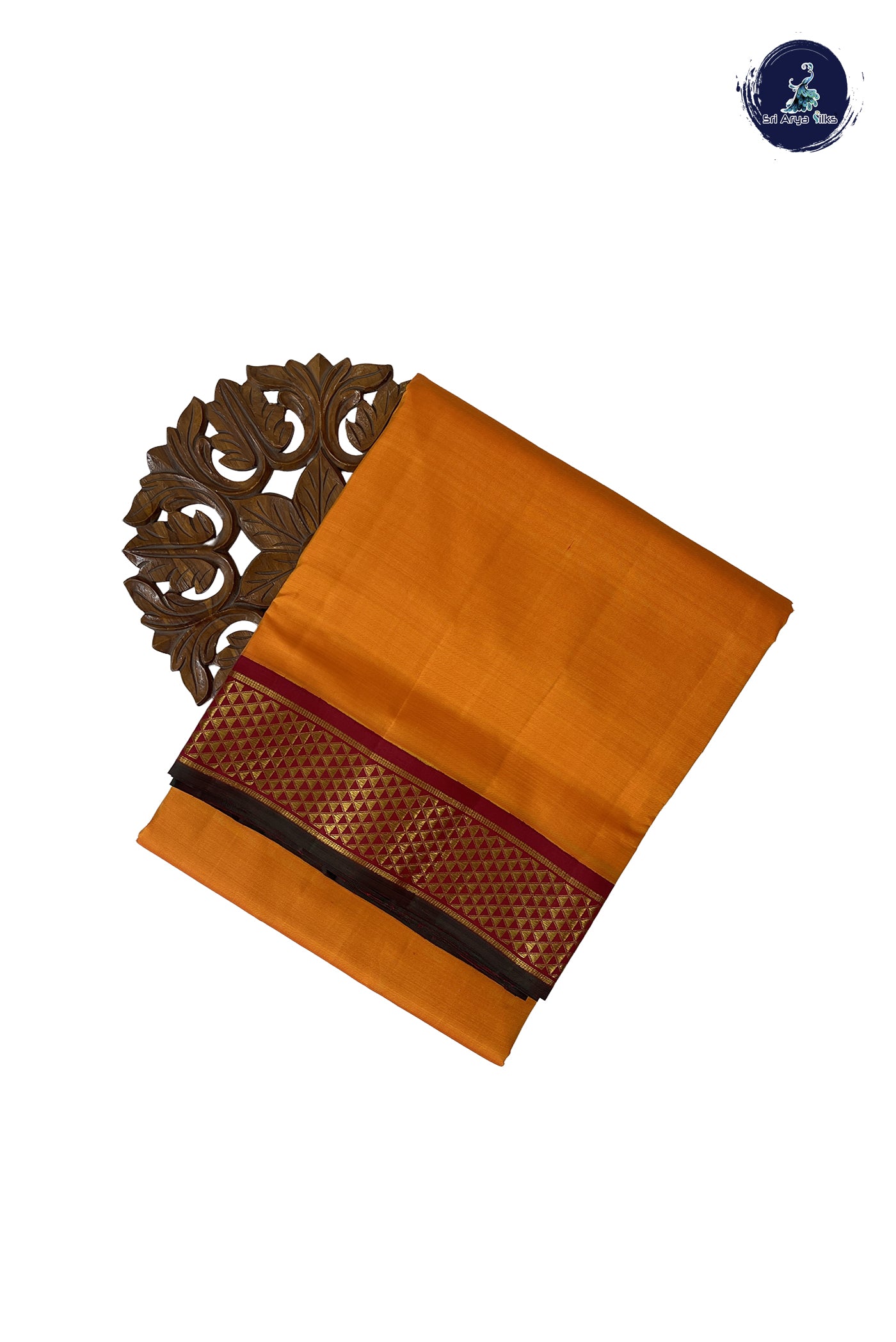 Mango Yellow Madisar 10 Yards Silk Saree With Plain Pattern