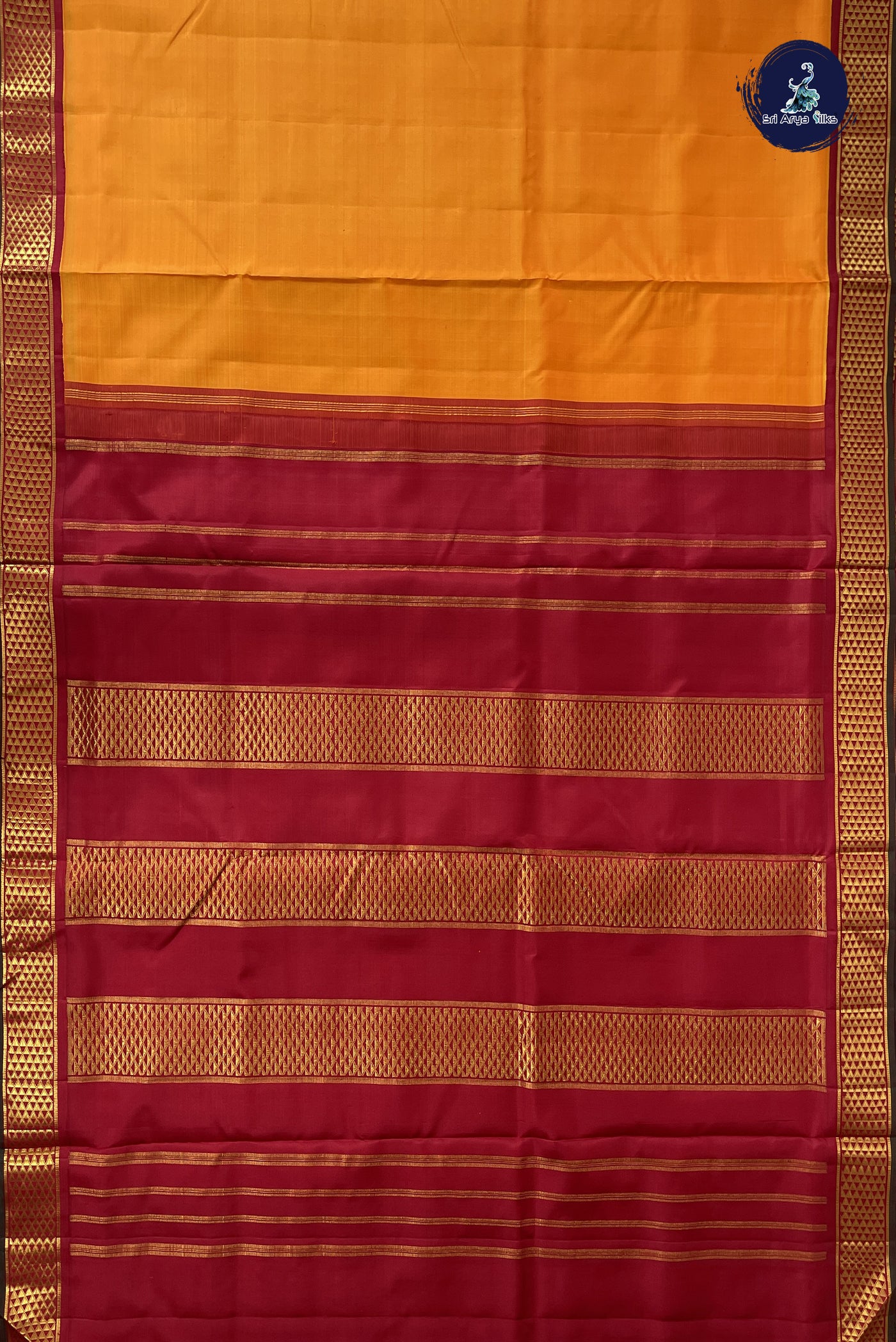 Mango Yellow Madisar 10 Yards Silk Saree With Plain Pattern