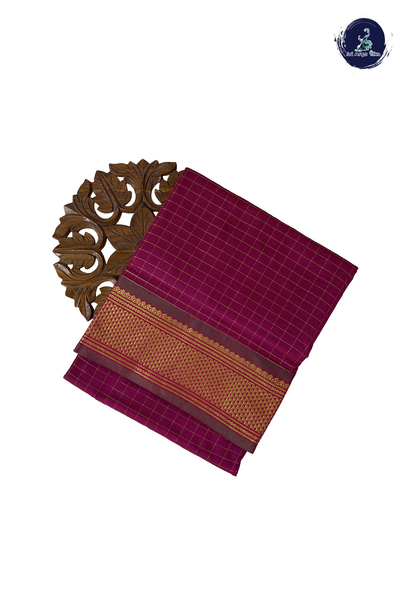 Dark Pink 10 Yards Semi Silk With Zari Checked Pattern