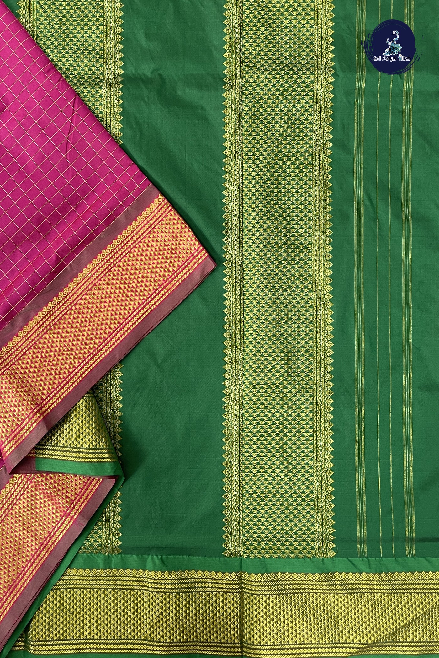 Dark Pink 10 Yards Semi Silk With Zari Checked Pattern
