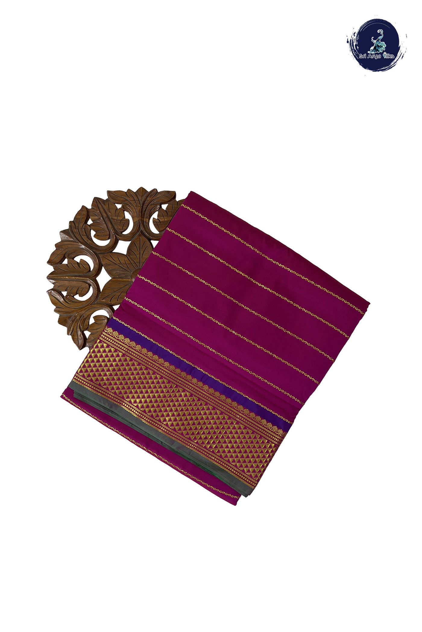 Magenta 10 Yards Semi Silk With Veldhari Stripes Pattern