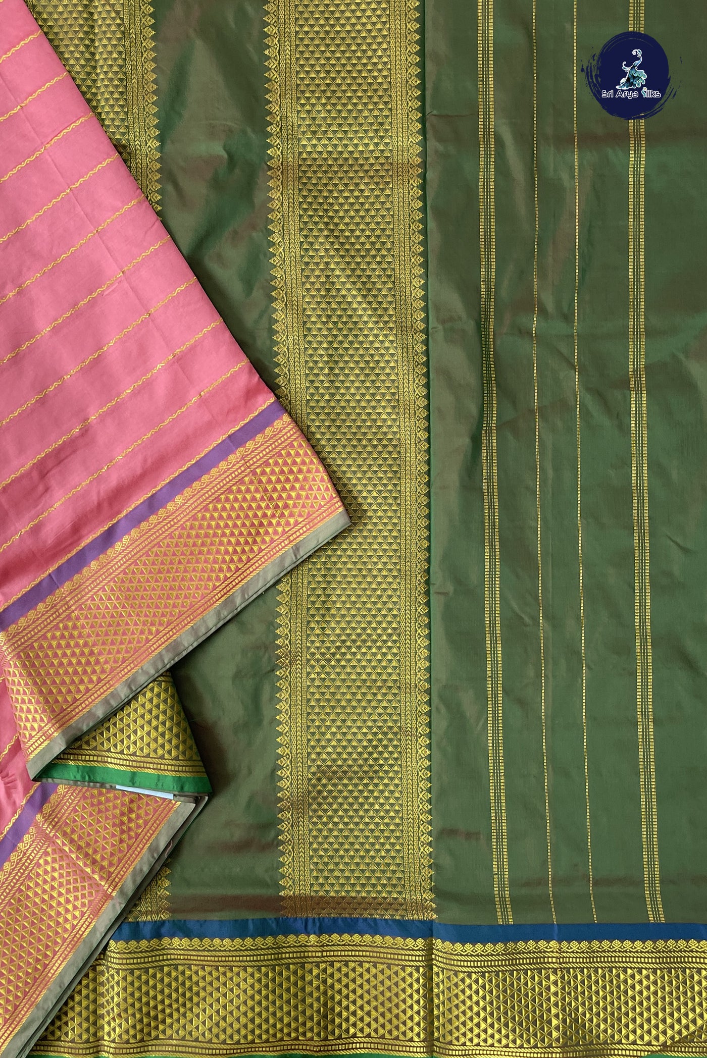 Kanagambaram Shade 10 Yards Semi Silk With Veldhari Stripes Pattern