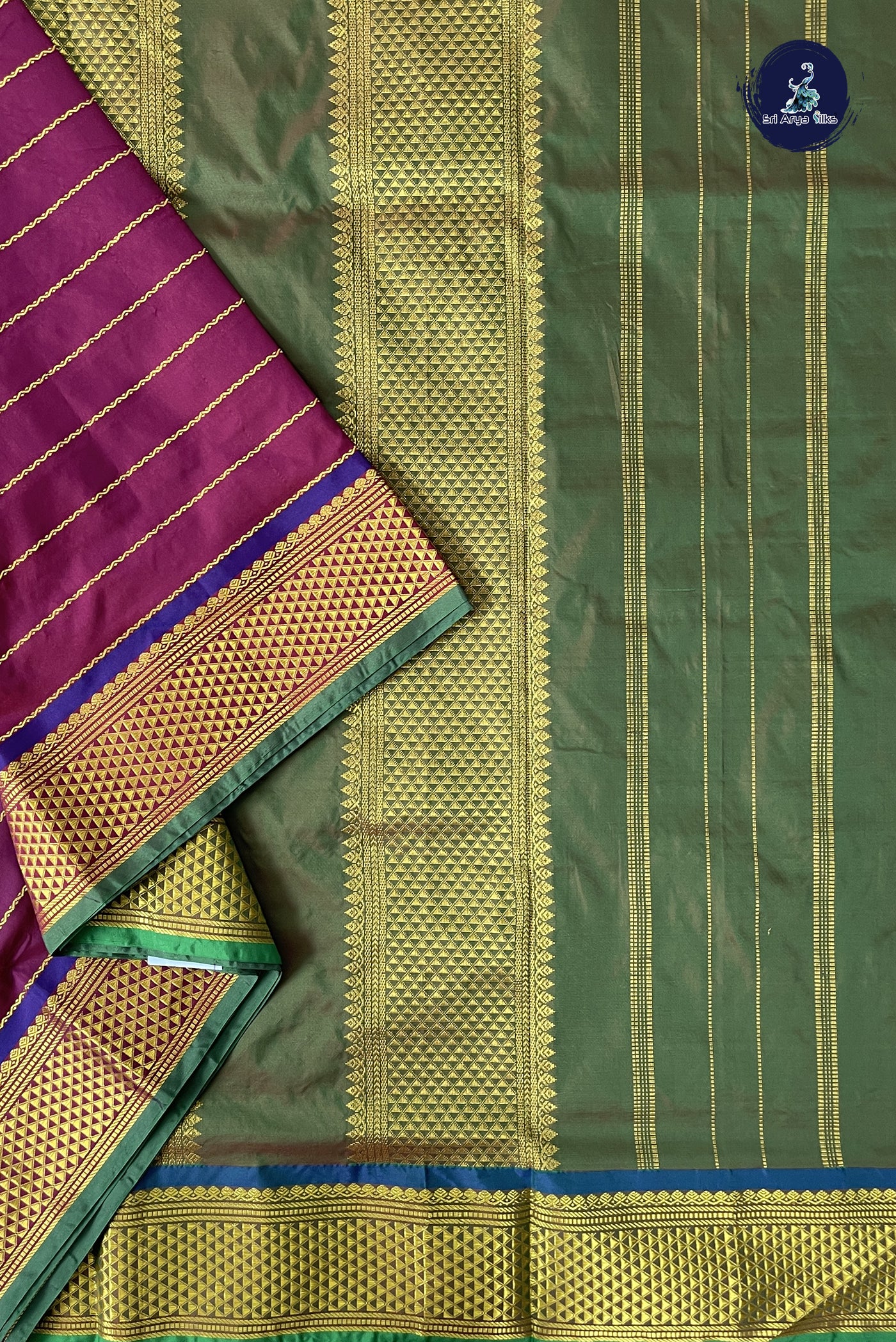 Dual Tone Brown 10 Yards Semi Silk With Veldhari Stripes Pattern