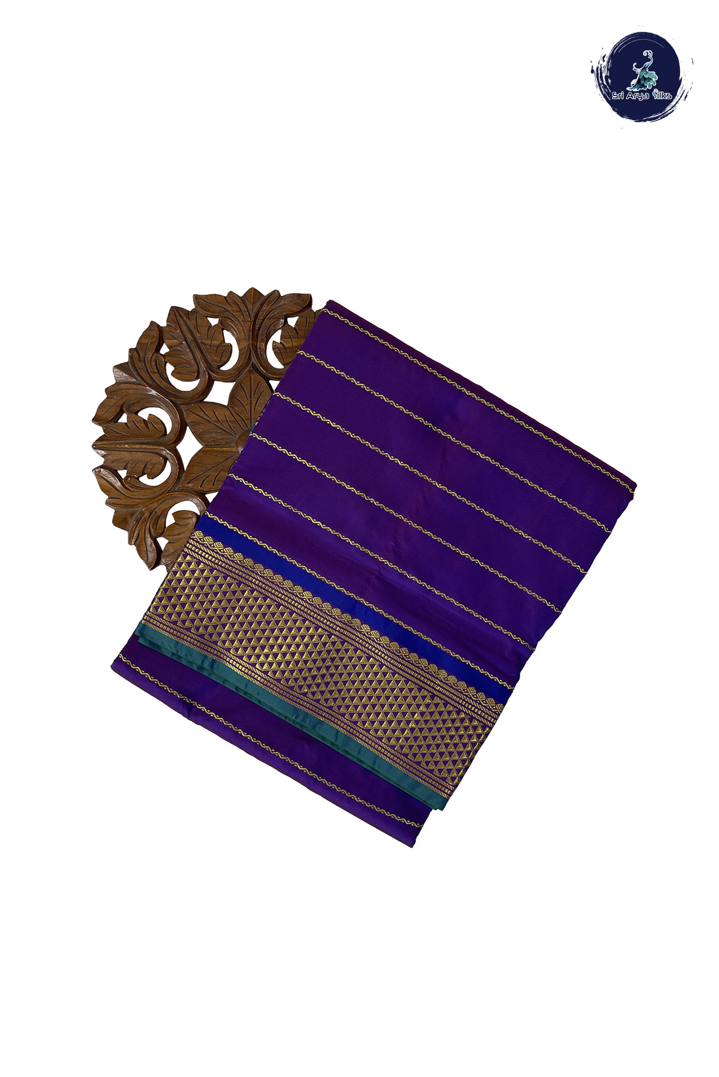 Dual Tone Purple 10 Yards Semi Silk With Veldhari Stripes Pattern