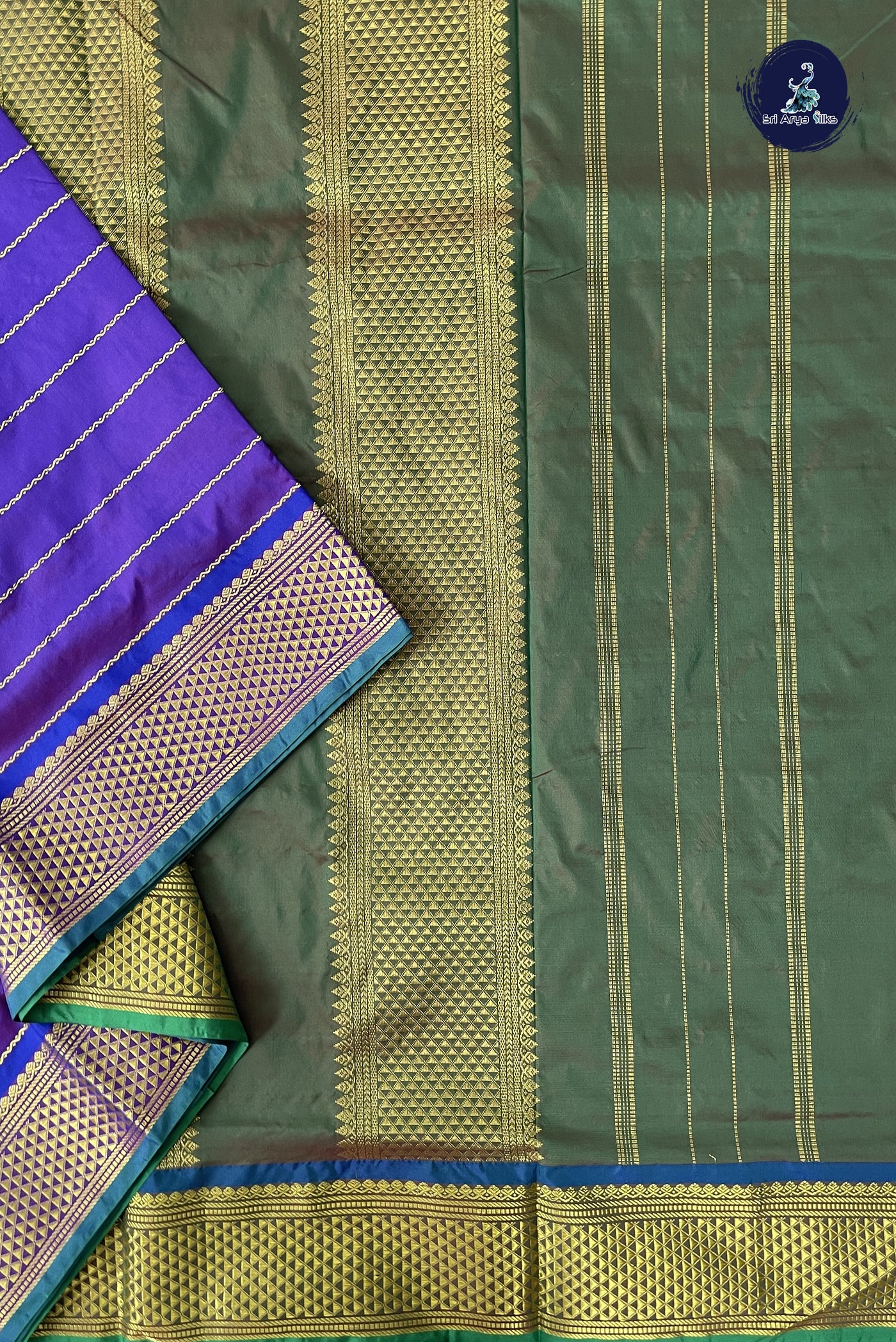 Dual Tone Purple 10 Yards Semi Silk With Veldhari Stripes Pattern