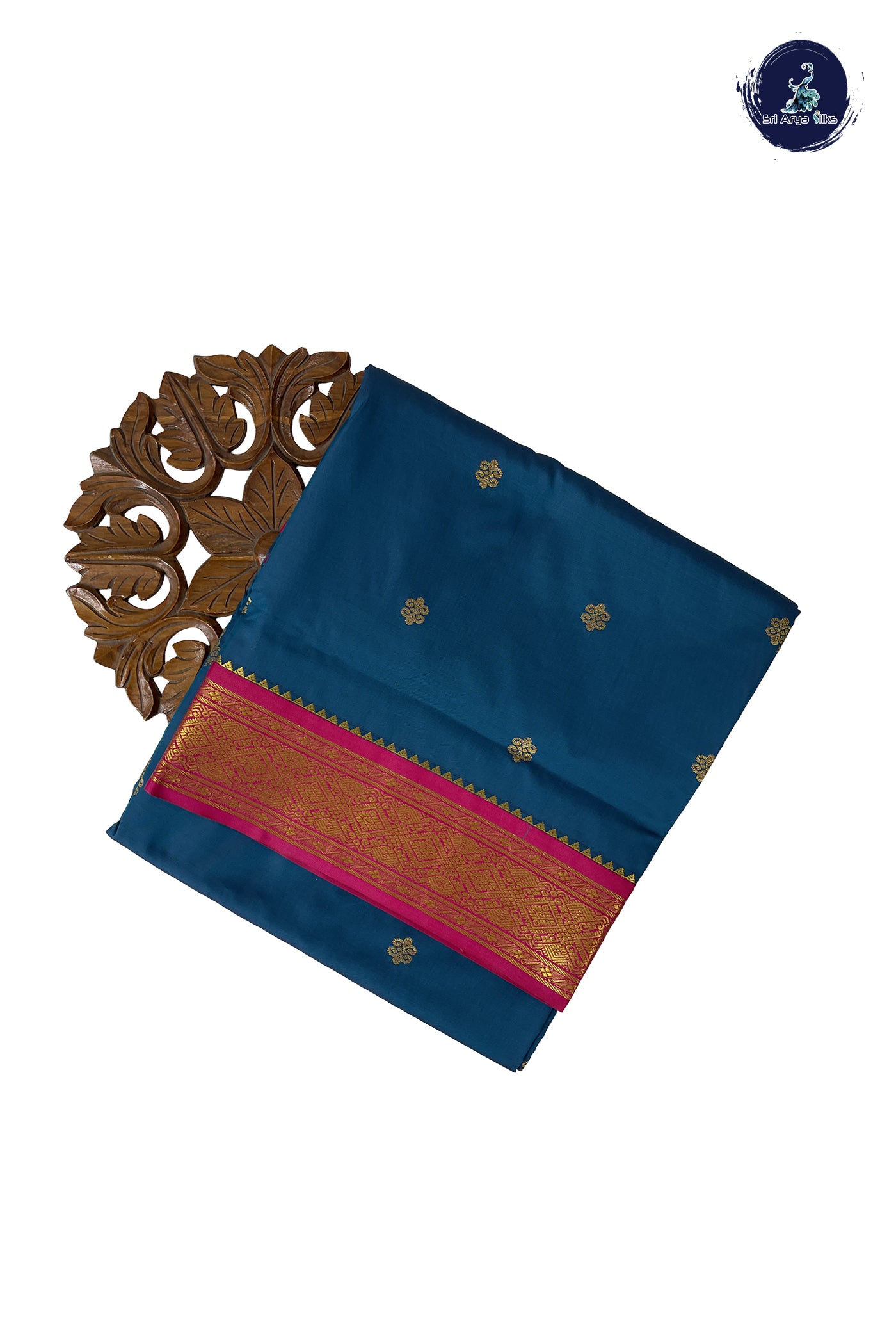 Peacock Blue 10 Yards Semi Silk With Zari Buttas Pattern
