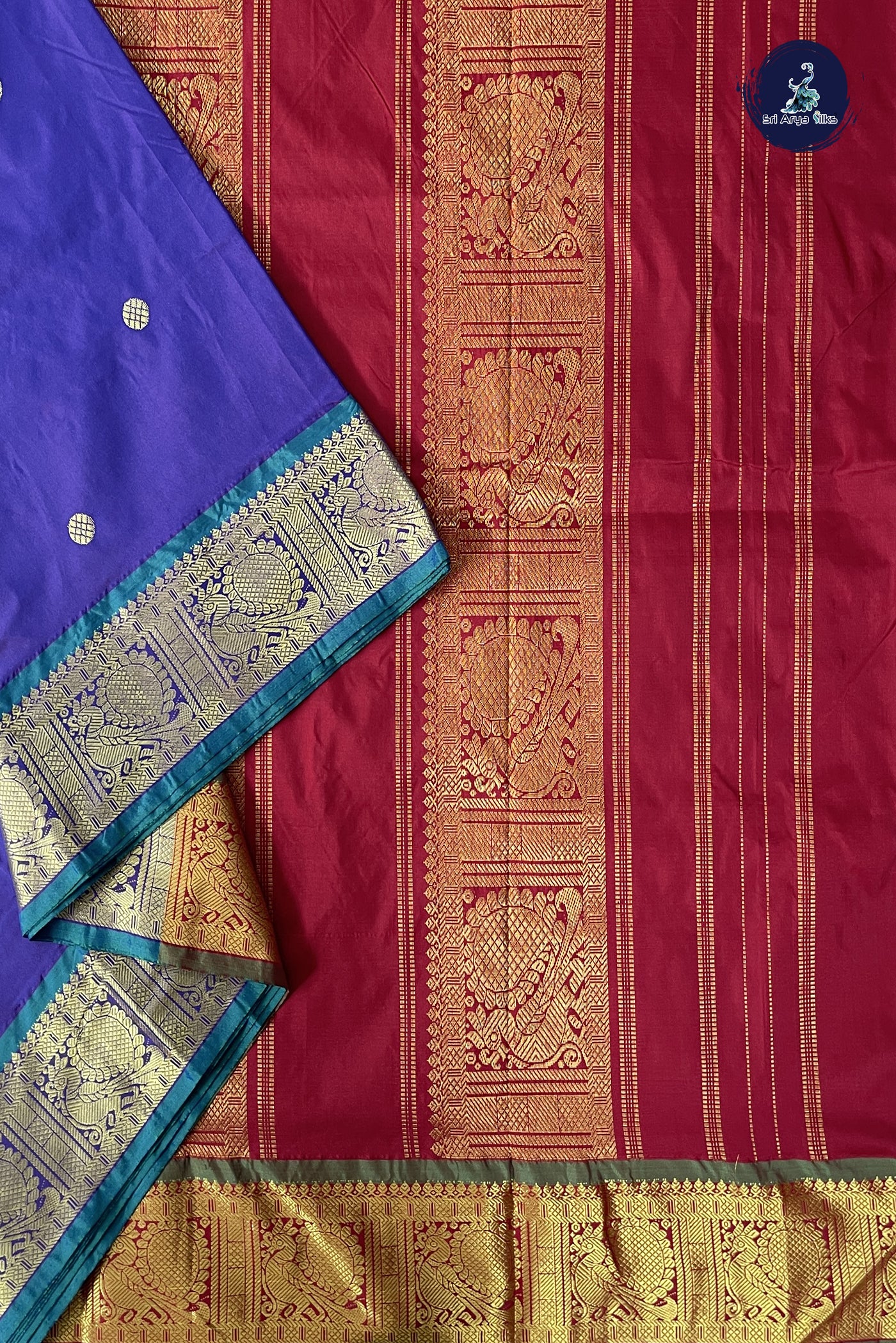 Dual Tone Violet 10 Yards Semi Silk With Zari Buttas Pattern