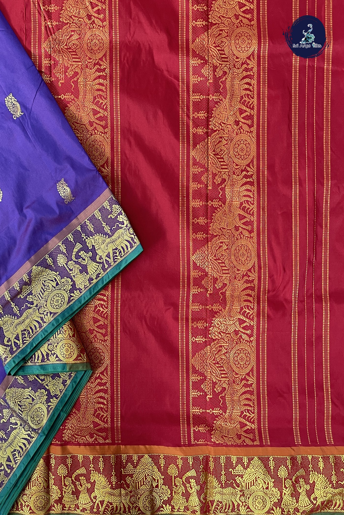 Dual Tone Purple 10 Yards Semi Silk With Zari Buttas Pattern