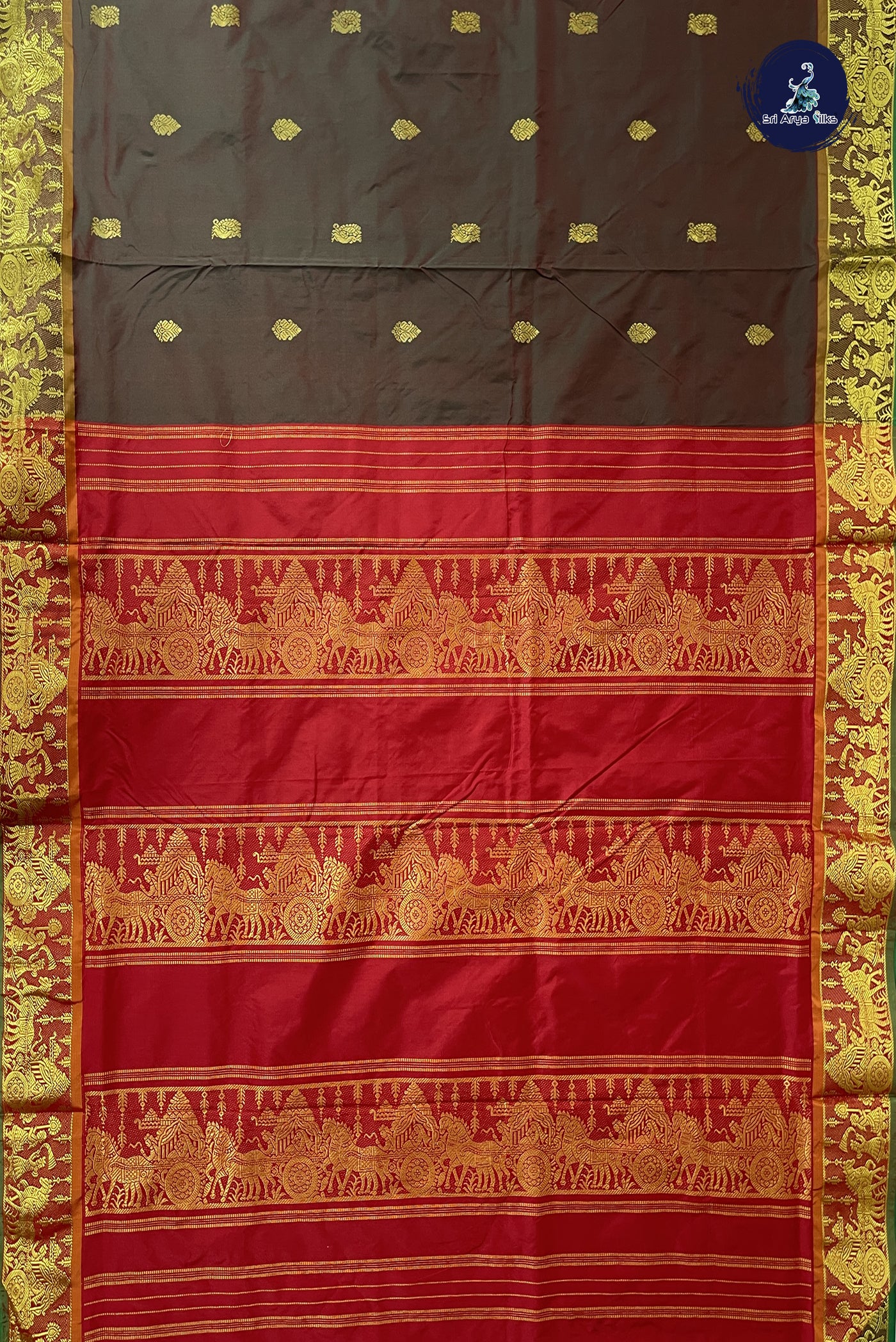 Manthulir 10 Yards Semi Silk With Zari Buttas Pattern